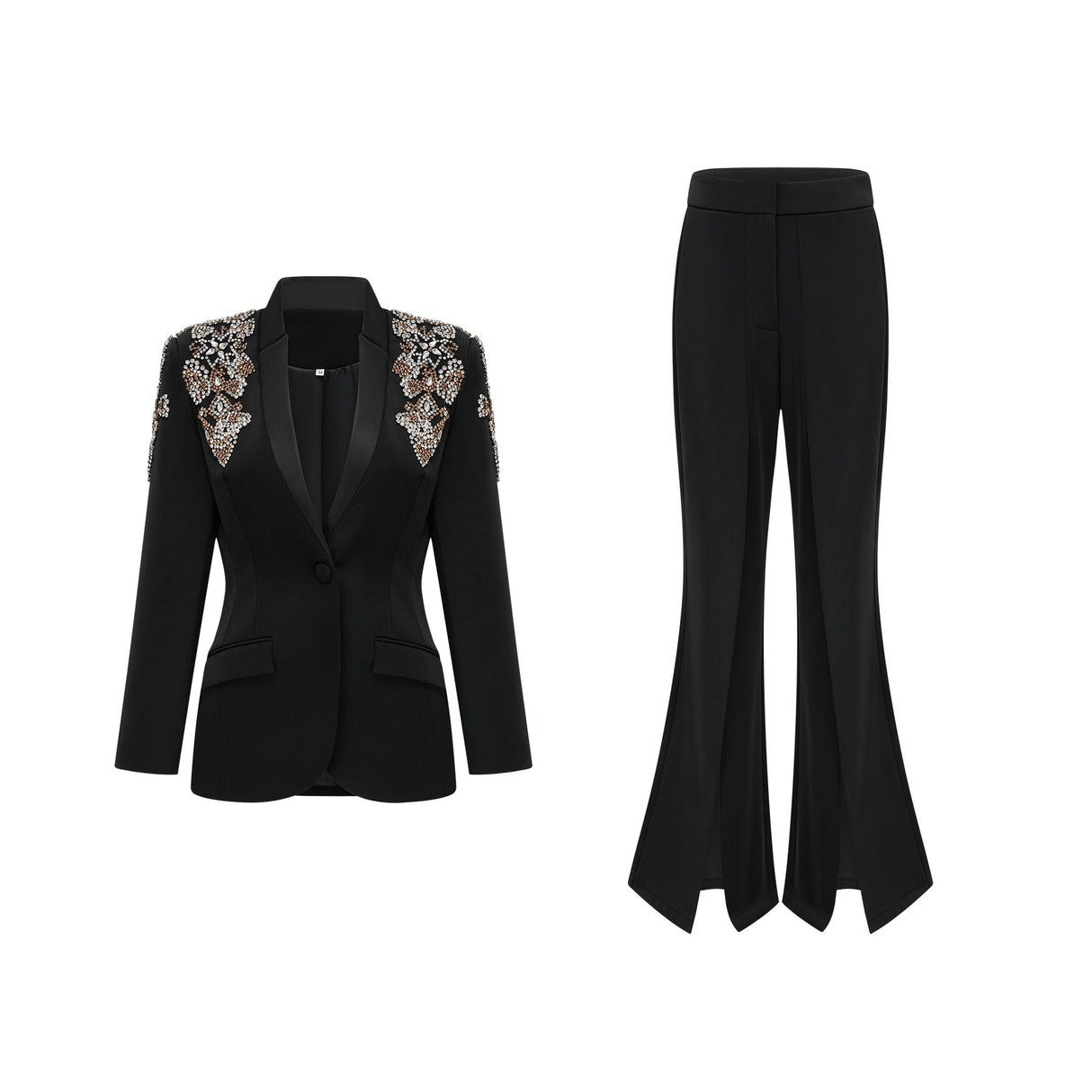 Vincenzina Jacket & Trousers Crystal Embellished Black