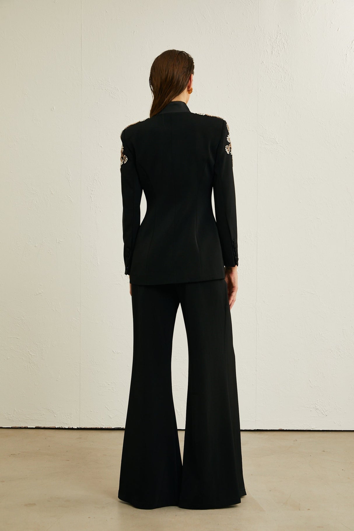 Vincenzina Jacket & Trousers Crystal Embellished Black