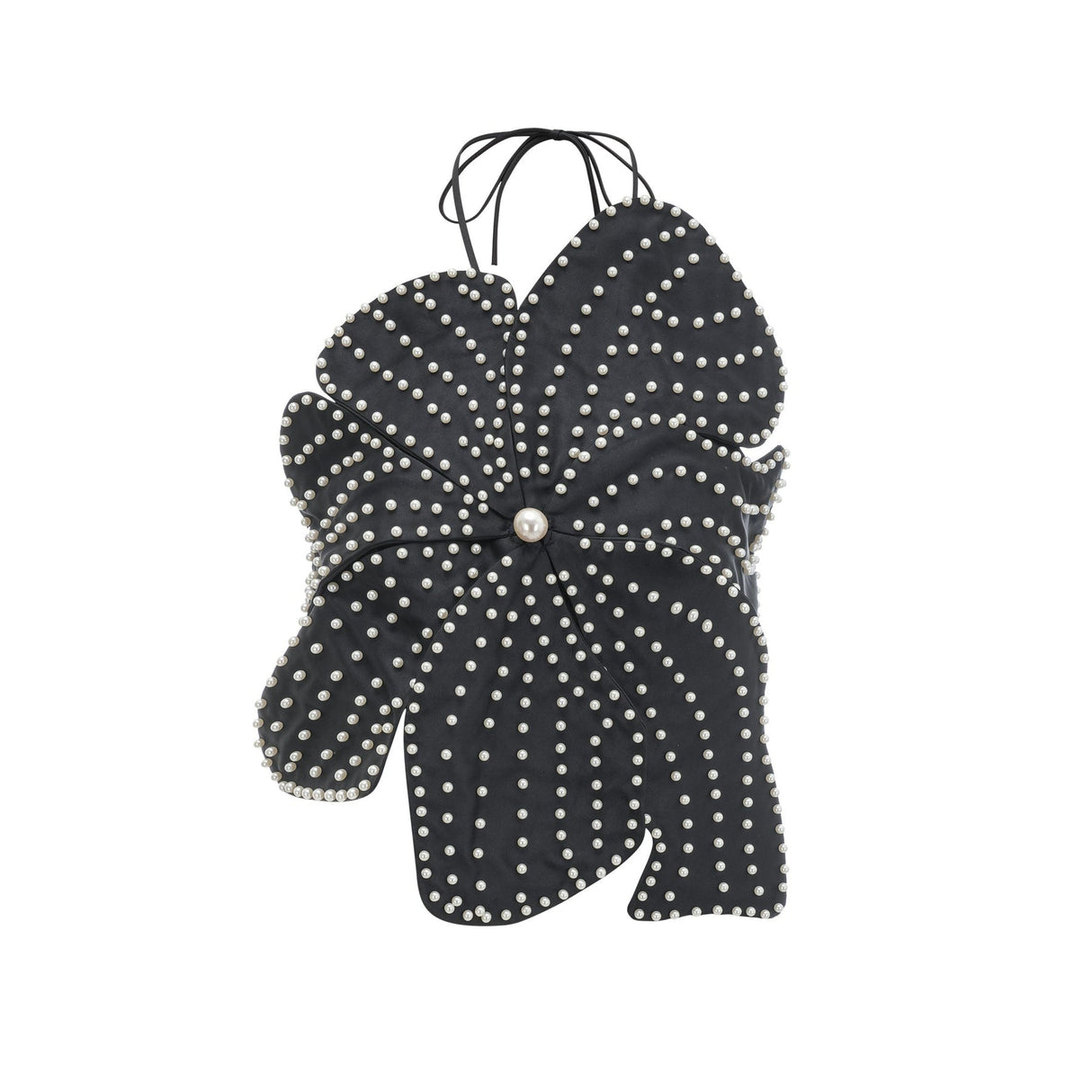 Vincenzina Top Floral Halterneck Pearl Embellished in Black