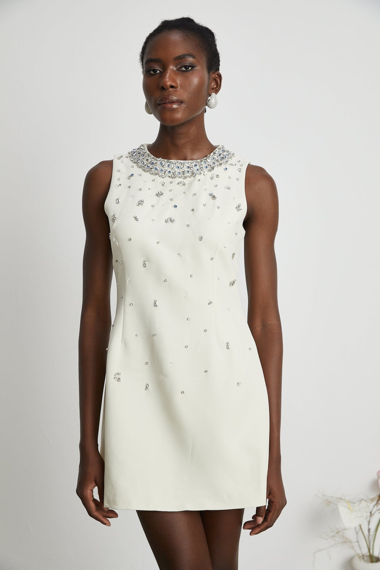 Violet Mini Dress White Crystal Embellished Sleeveless & Rear