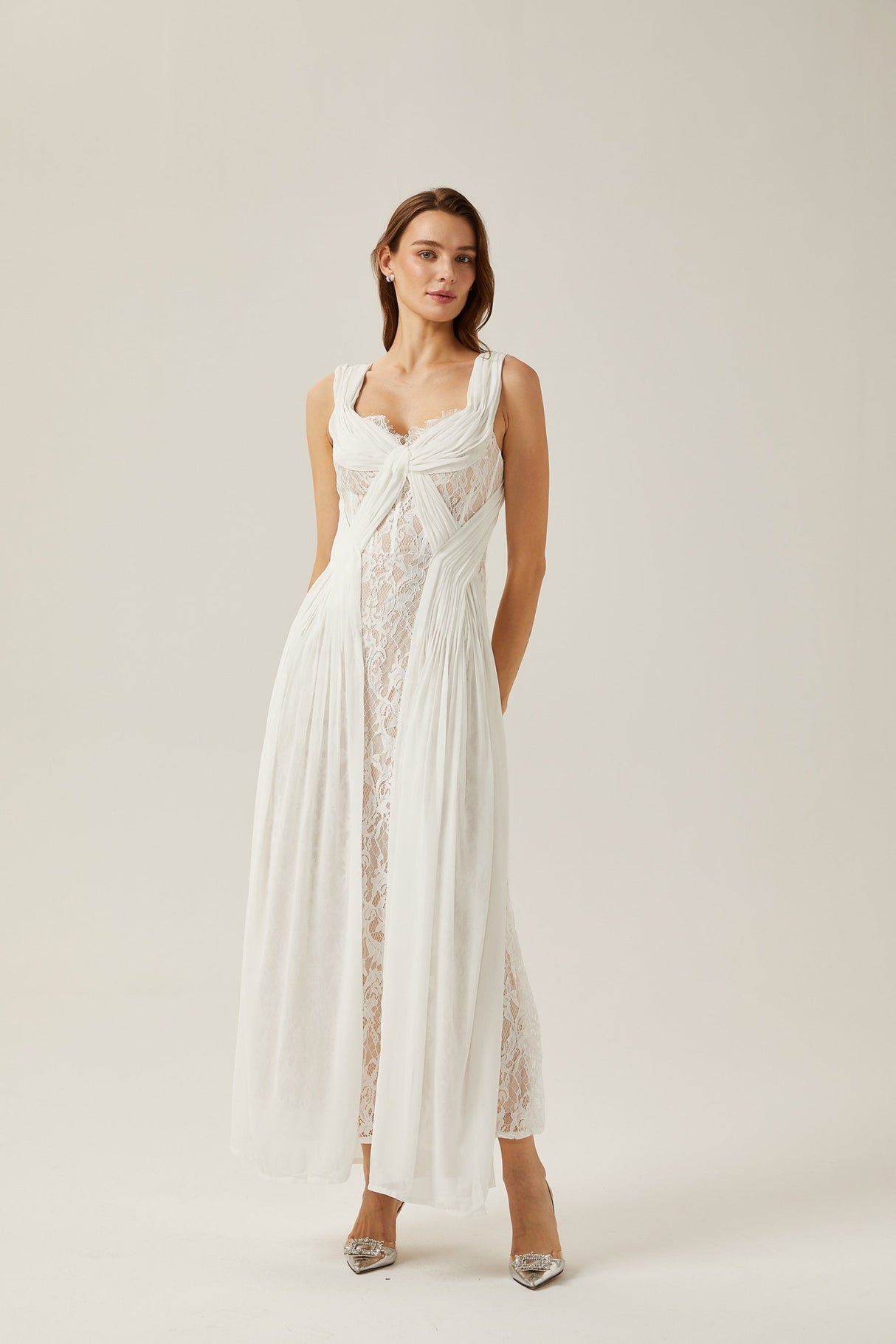 Violetta Maxi Dress in Immaculate White with V - Neck