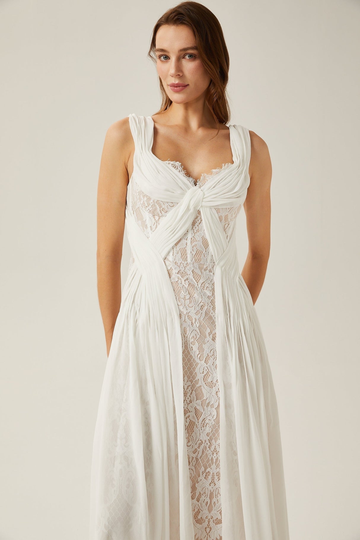 Violetta Maxi Dress in Immaculate White with V - Neck