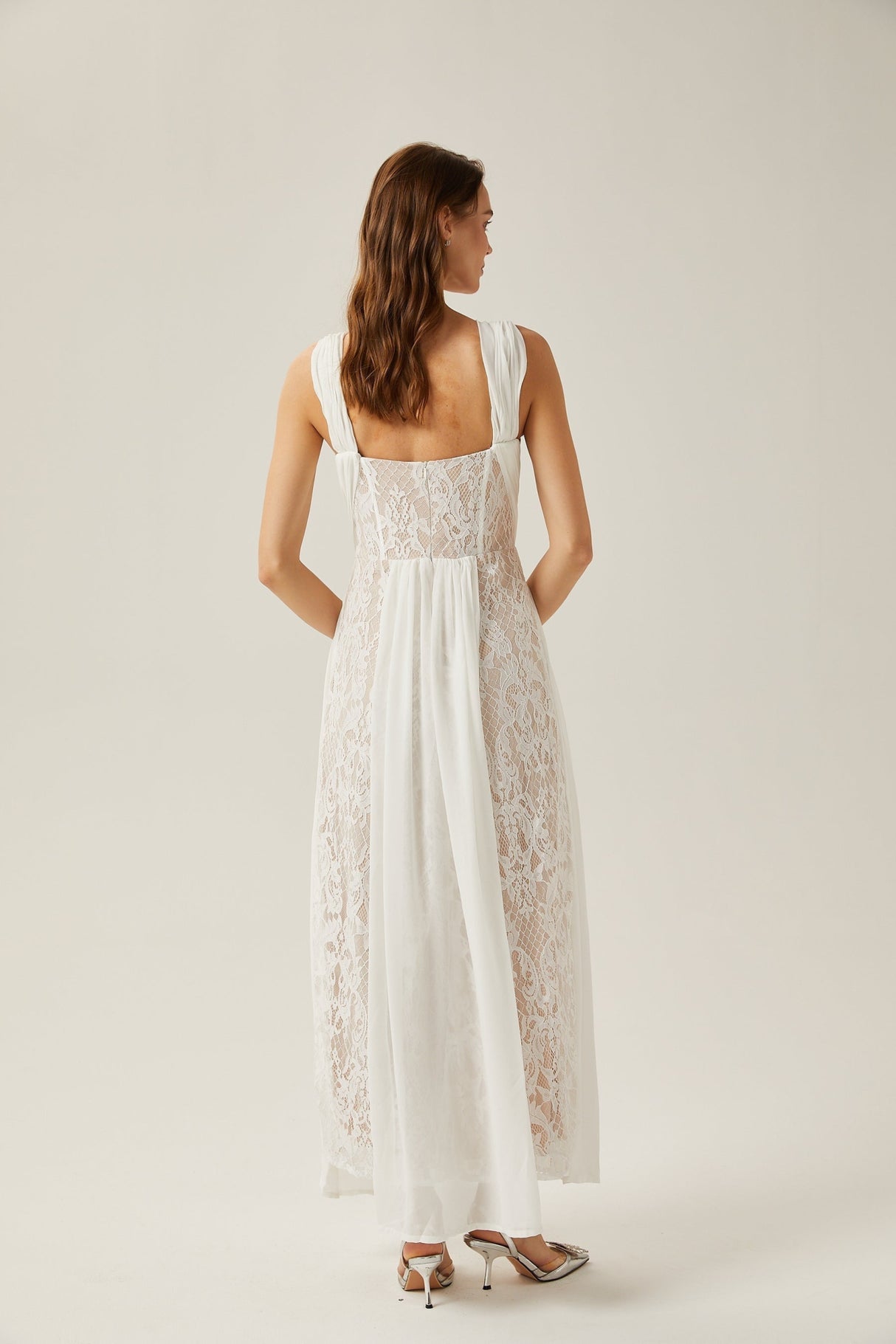 Violetta Maxi Dress in Immaculate White with V - Neck