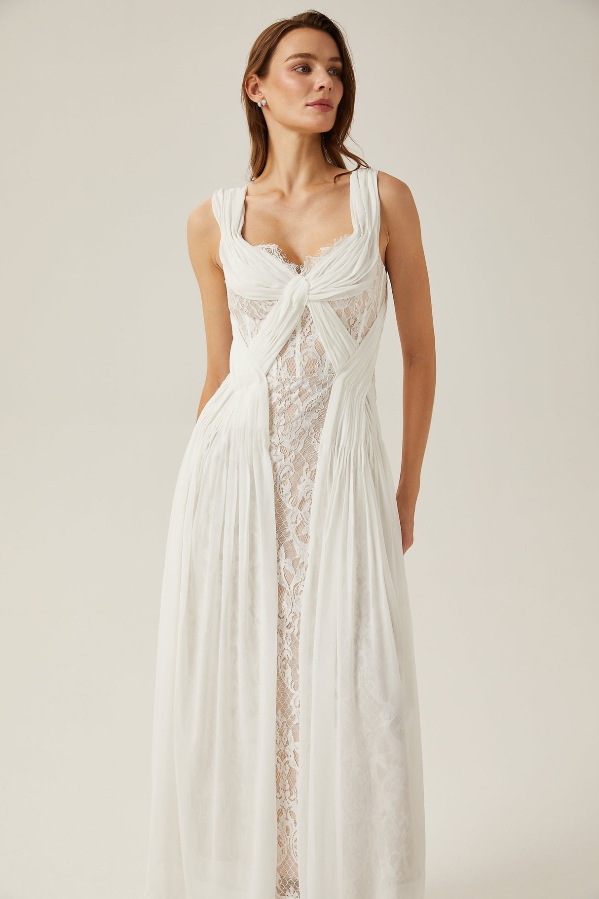 Violetta Maxi Dress in Immaculate White with V - Neck