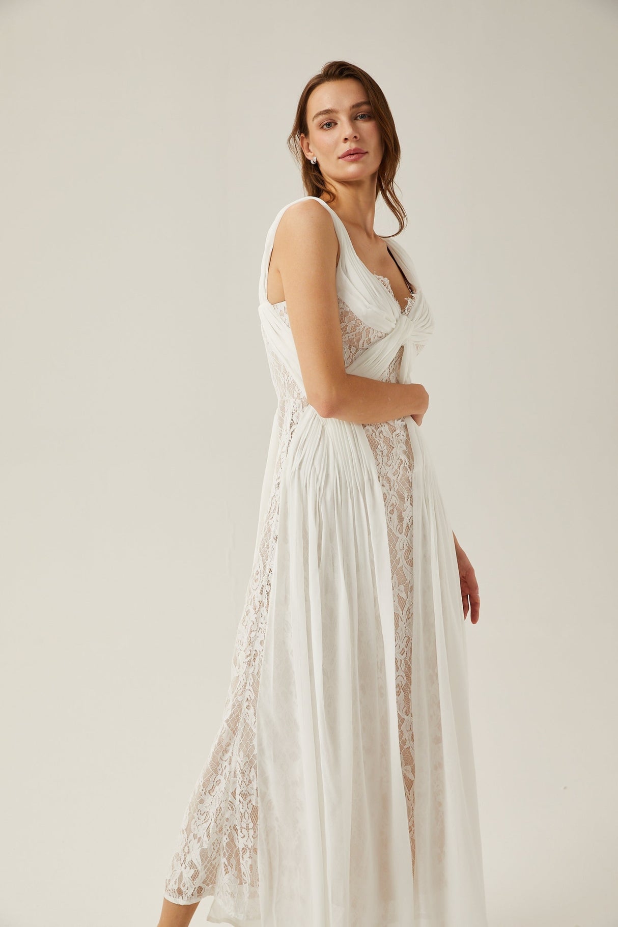 Violetta Maxi Dress in Immaculate White with V - Neck