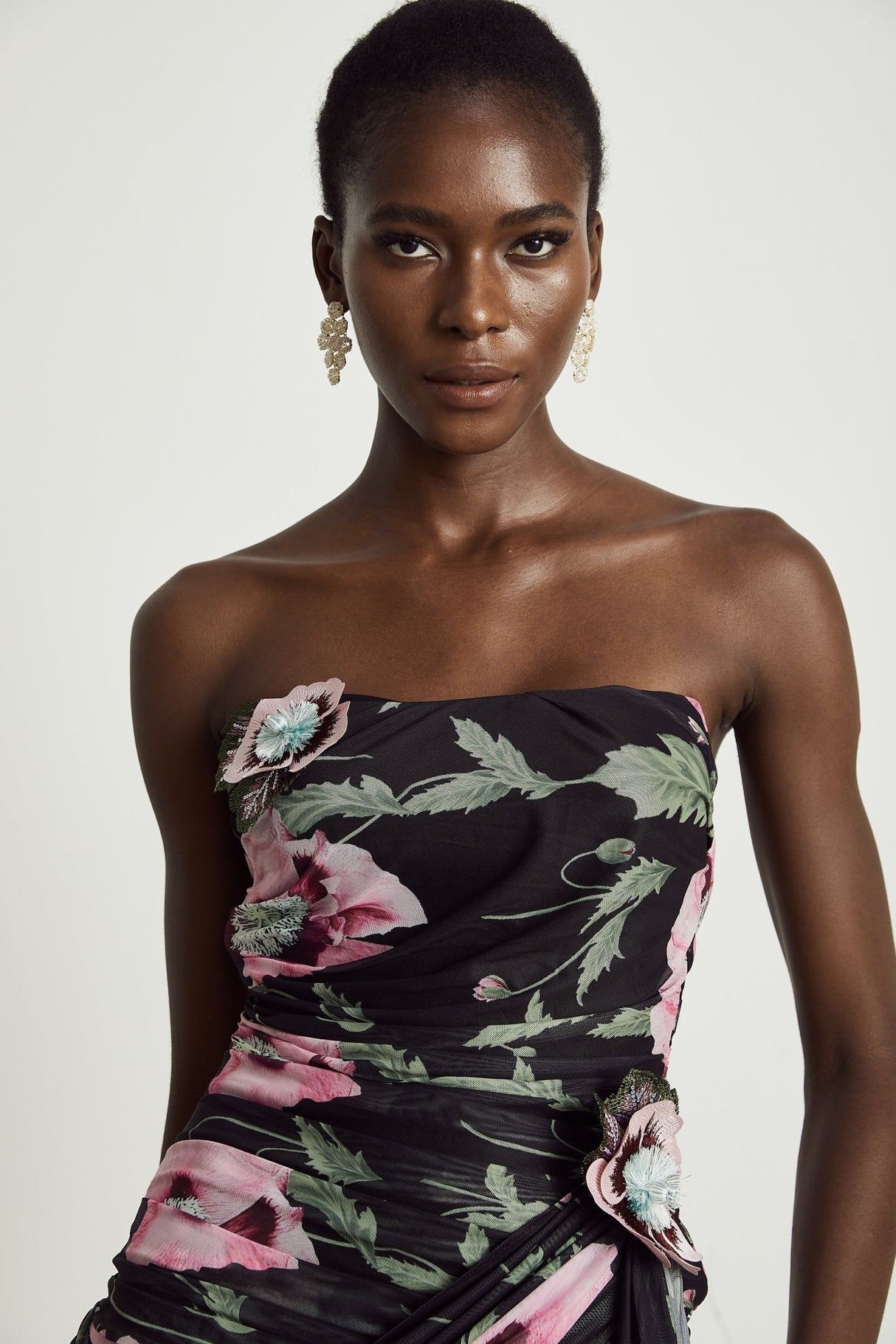 Violetta Mini Dress Black Pink Ribbon Floral Asymmetric Feminine