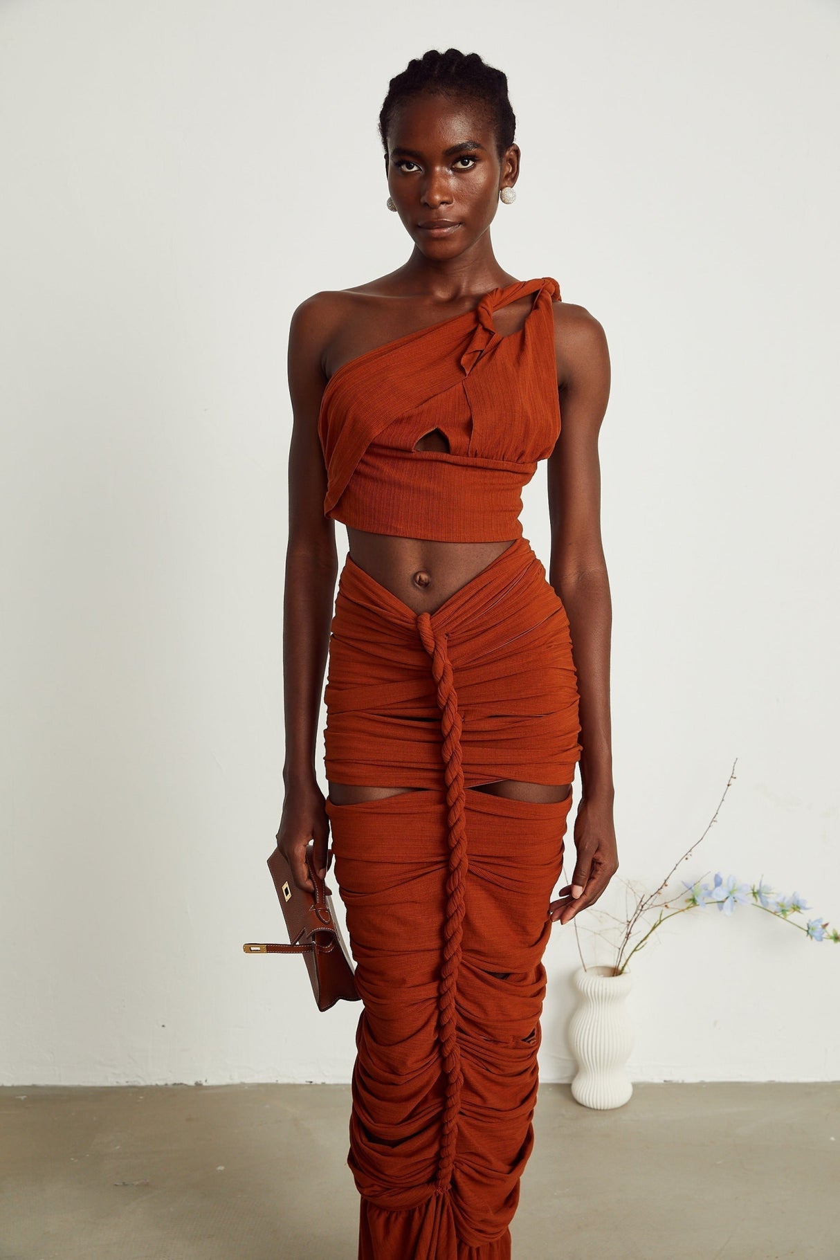 Violetta Skirt & Top Set Brown Twisted Cut Out Matching Duo