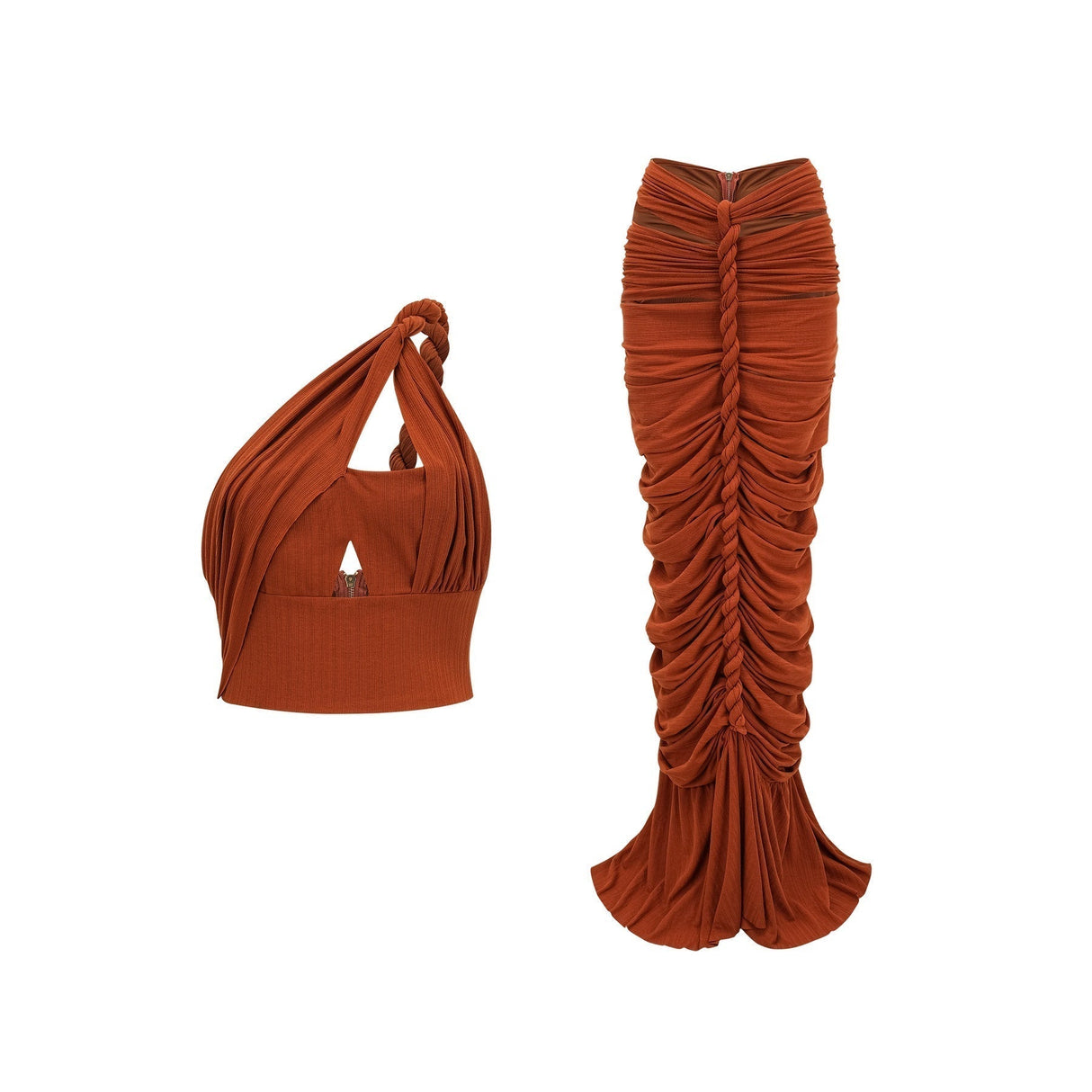 Violetta Skirt & Top Set Brown Twisted Cut Out Matching Duo