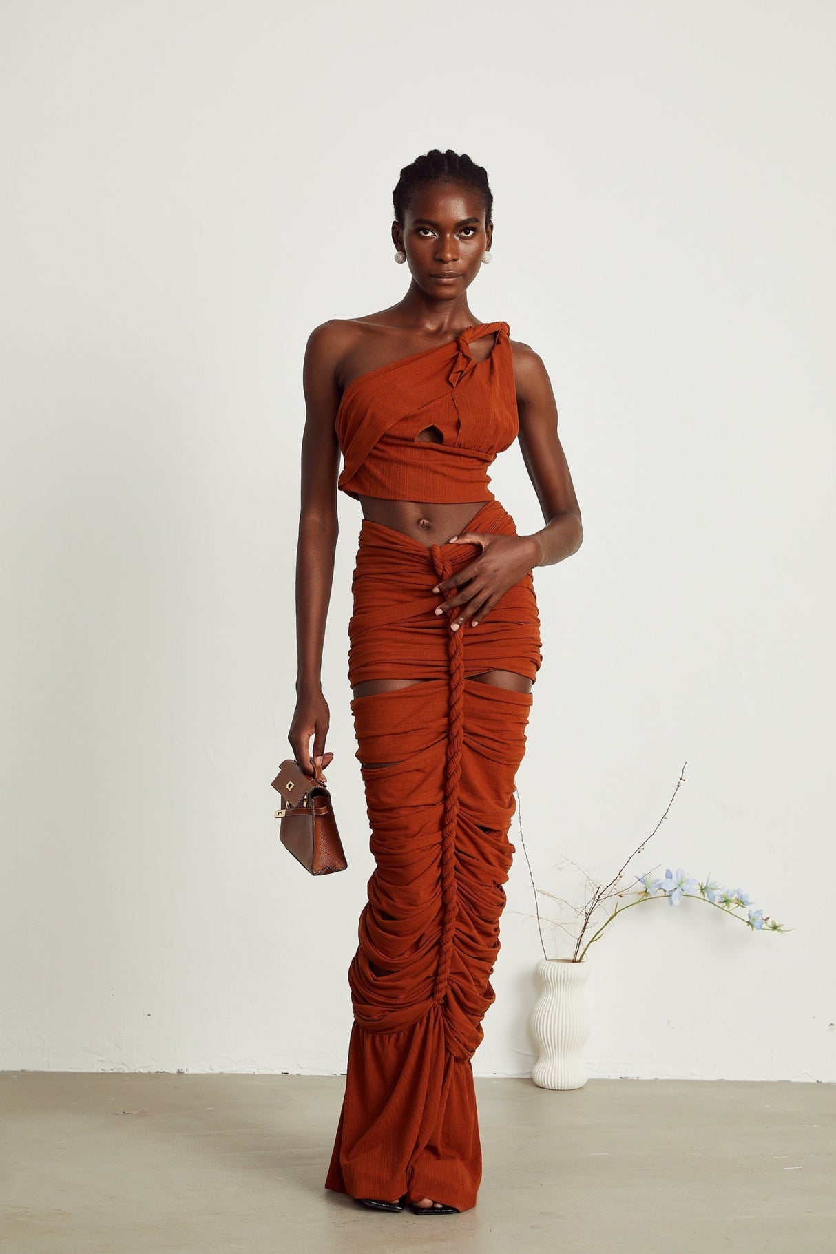 Violetta Skirt & Top Set Brown Twisted Cut Out Matching Duo