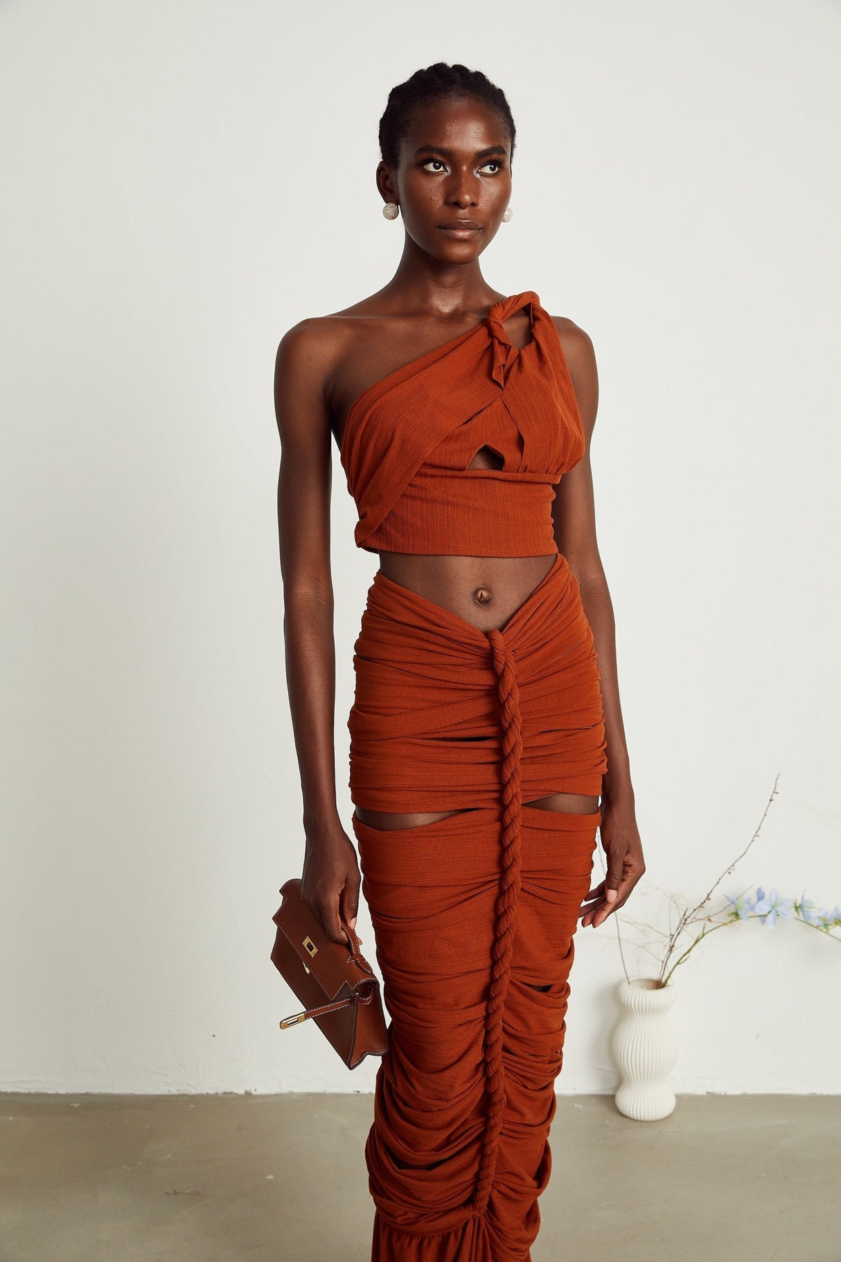 Violetta Skirt & Top Set Brown Twisted Cut Out Matching Duo