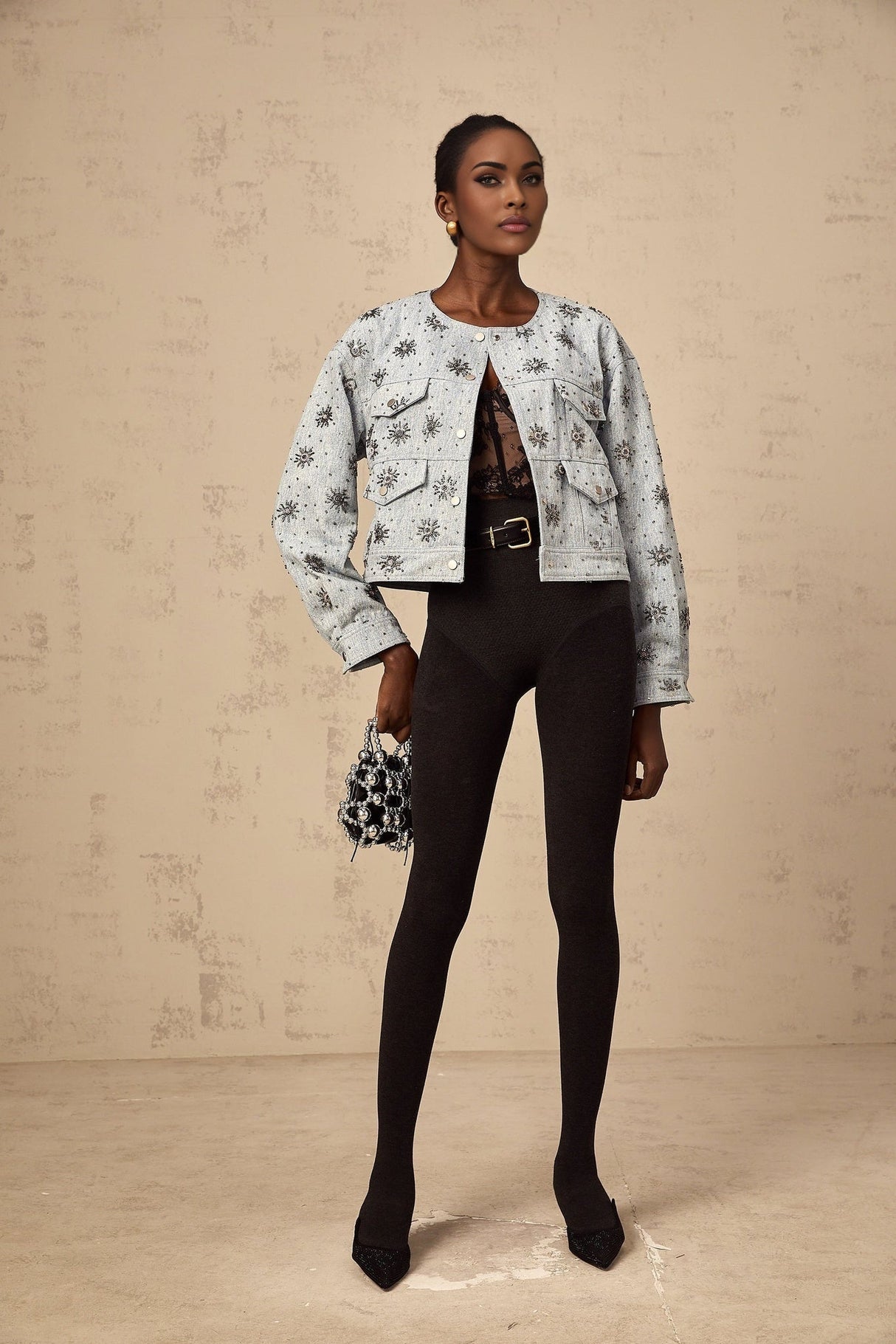 Virginia Denim Jacket Blue Studded Sun Motif