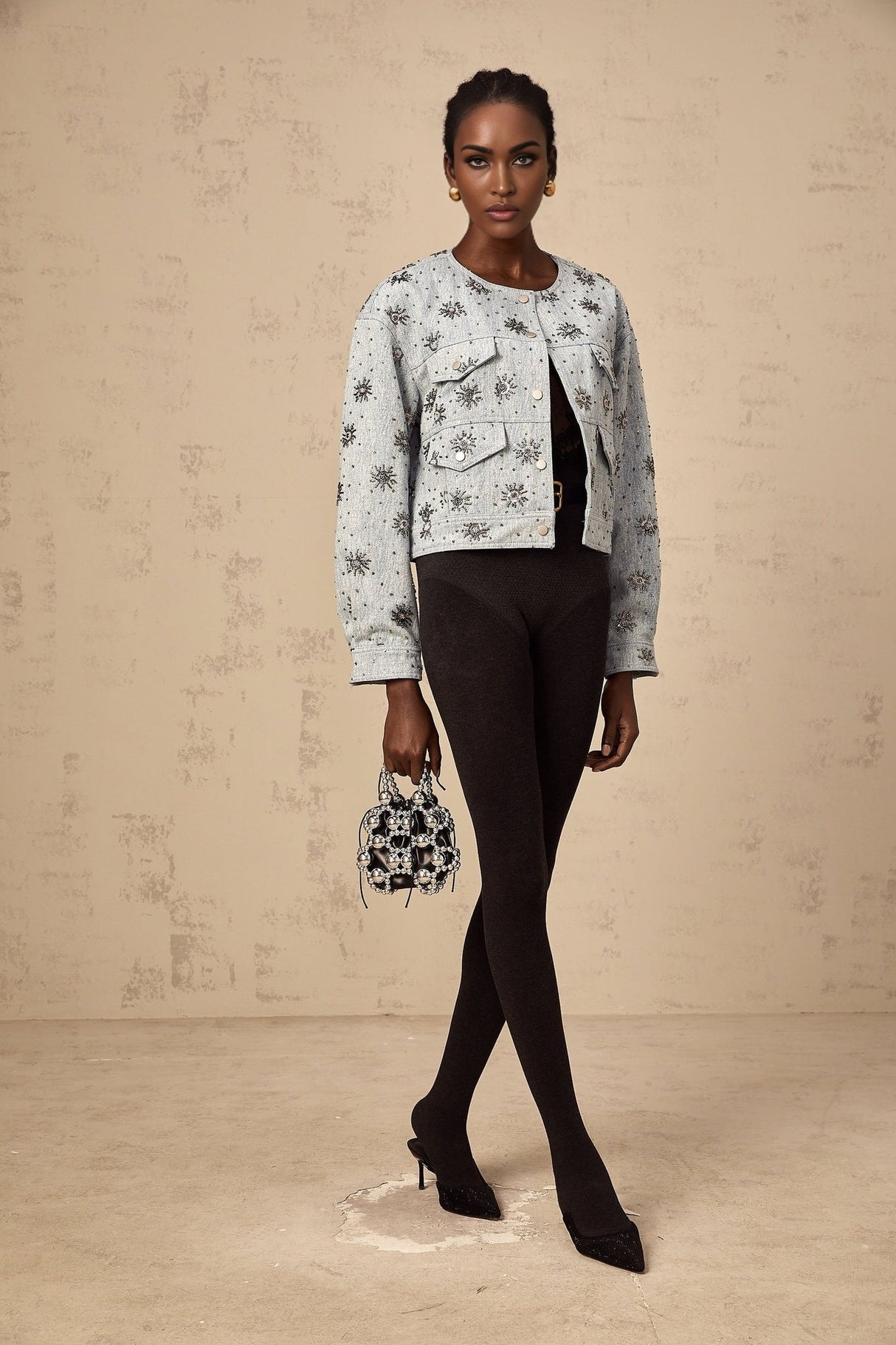 Virginia Denim Jacket Blue Studded Sun Motif