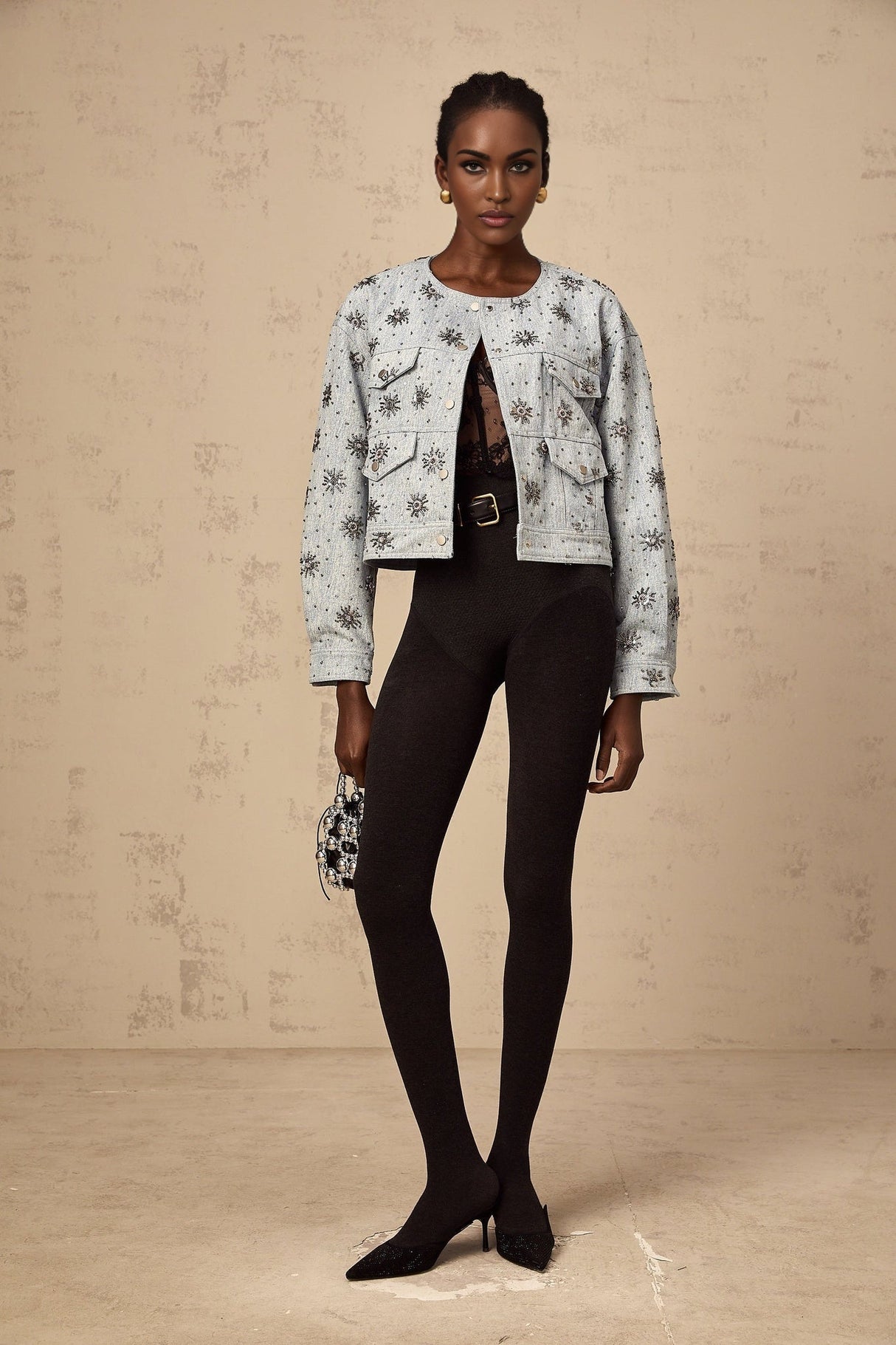 Virginia Denim Jacket Blue Studded Sun Motif