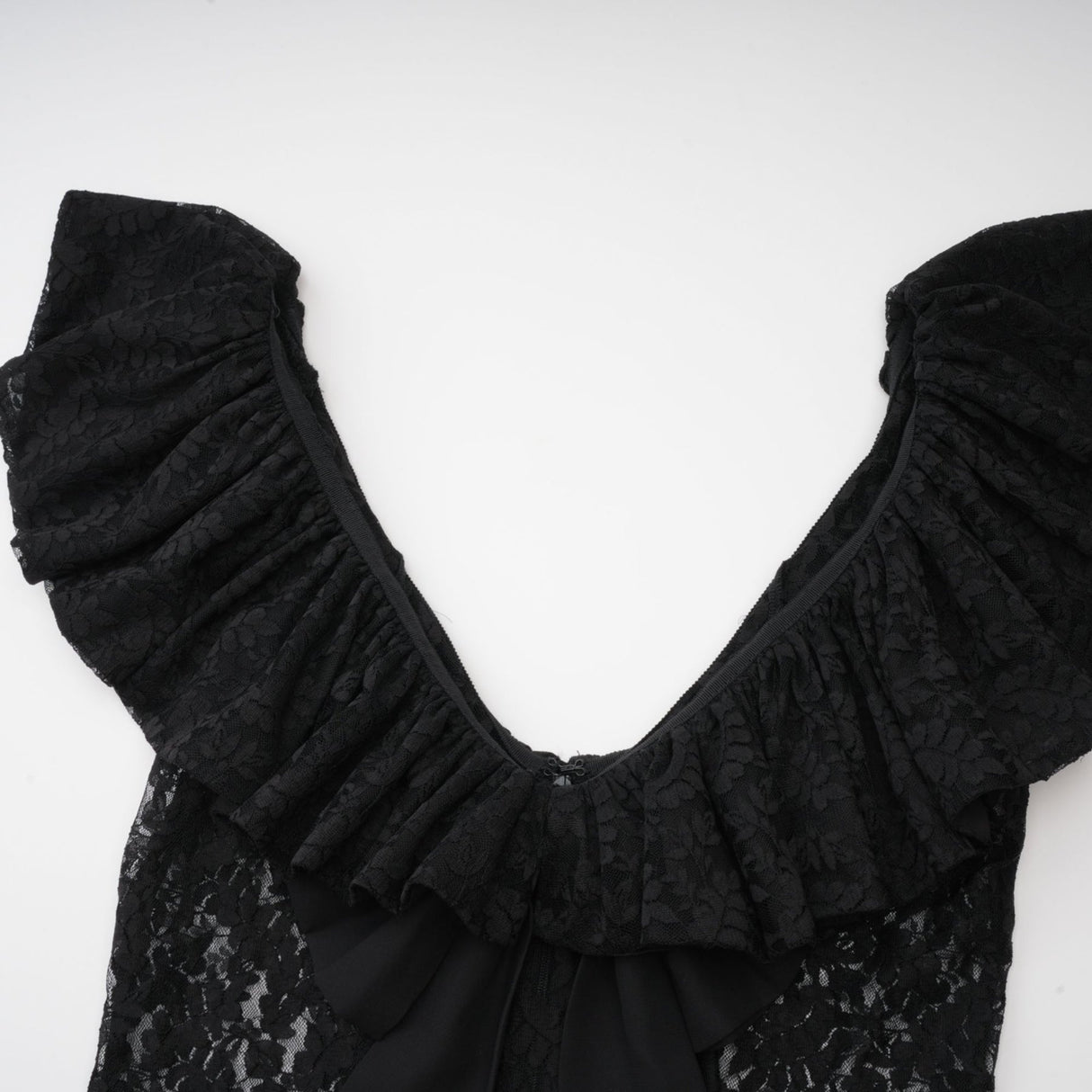 Virginia Gown Black Chantilly Lace Bow Trim & Slip Dress