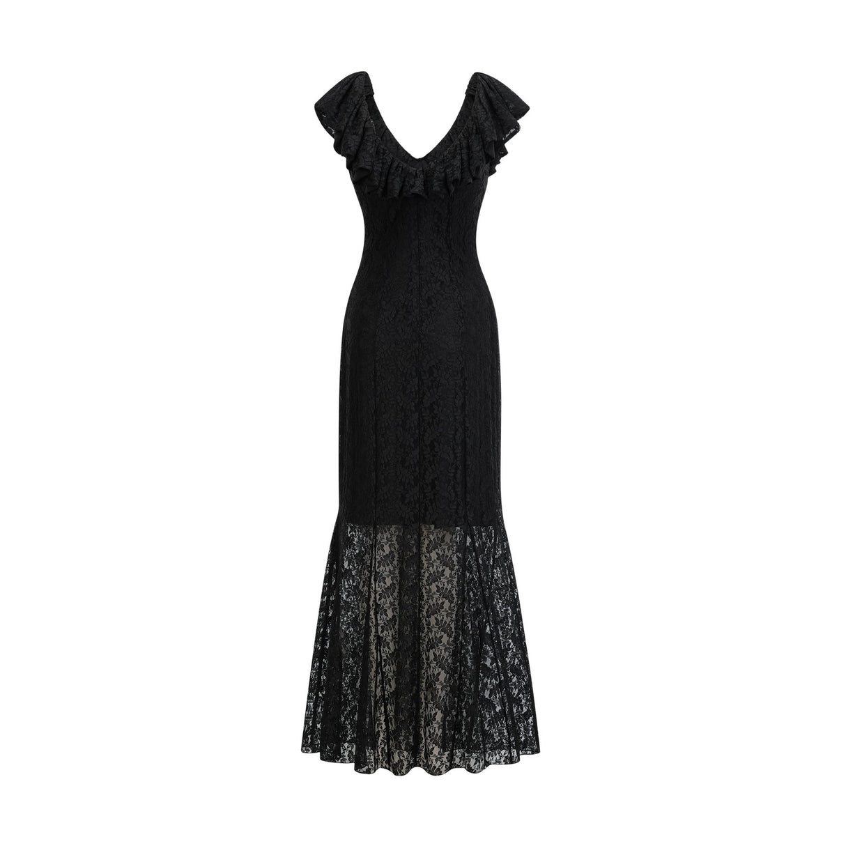 Virginia Gown Black Chantilly Lace Bow Trim & Slip Dress