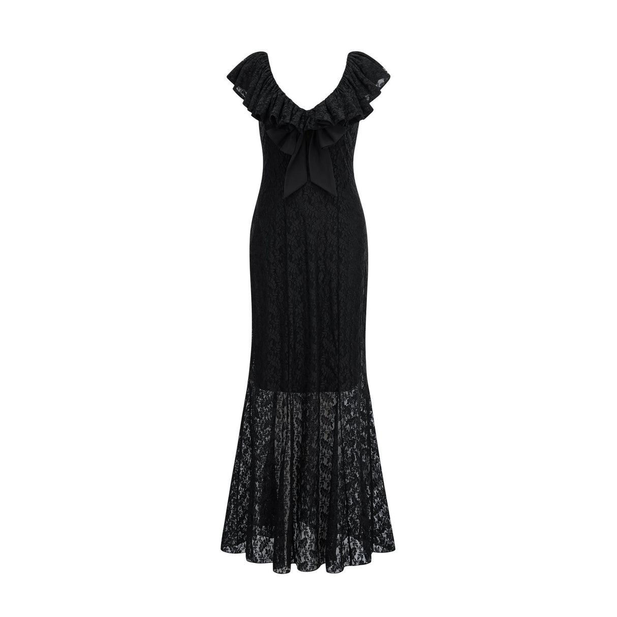 Virginia Gown Black Chantilly Lace Bow Trim & Slip Dress