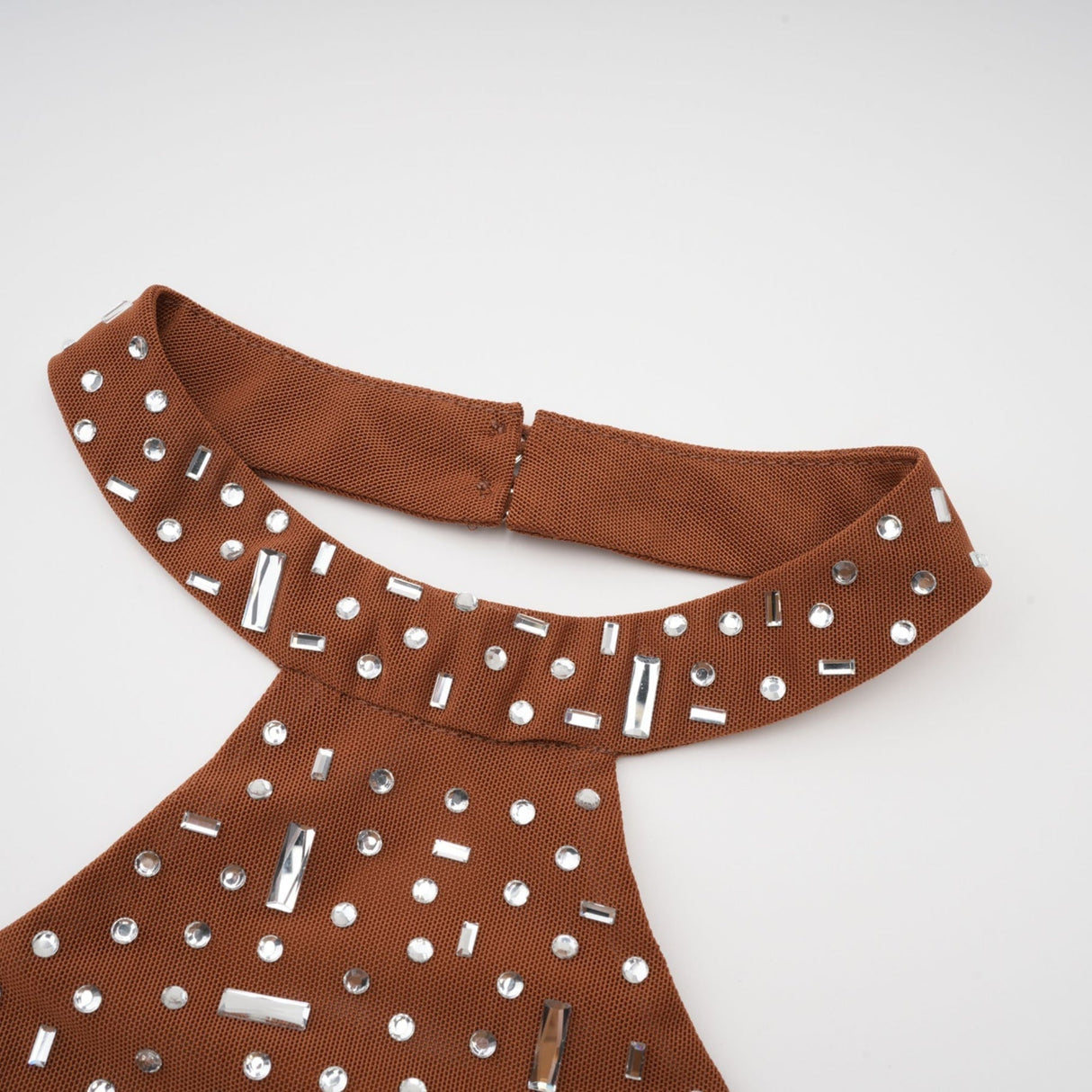 Virginia Maxi Dress - Halter Neck Brown with Crystal Embellishment & Bodycon Fit