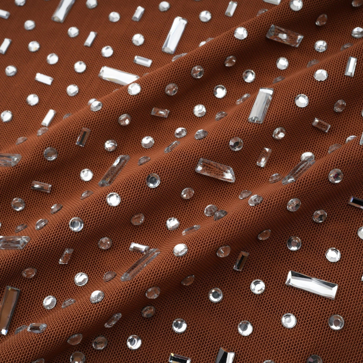 Virginia Maxi Dress - Halter Neck Brown with Crystal Embellishment & Bodycon Fit