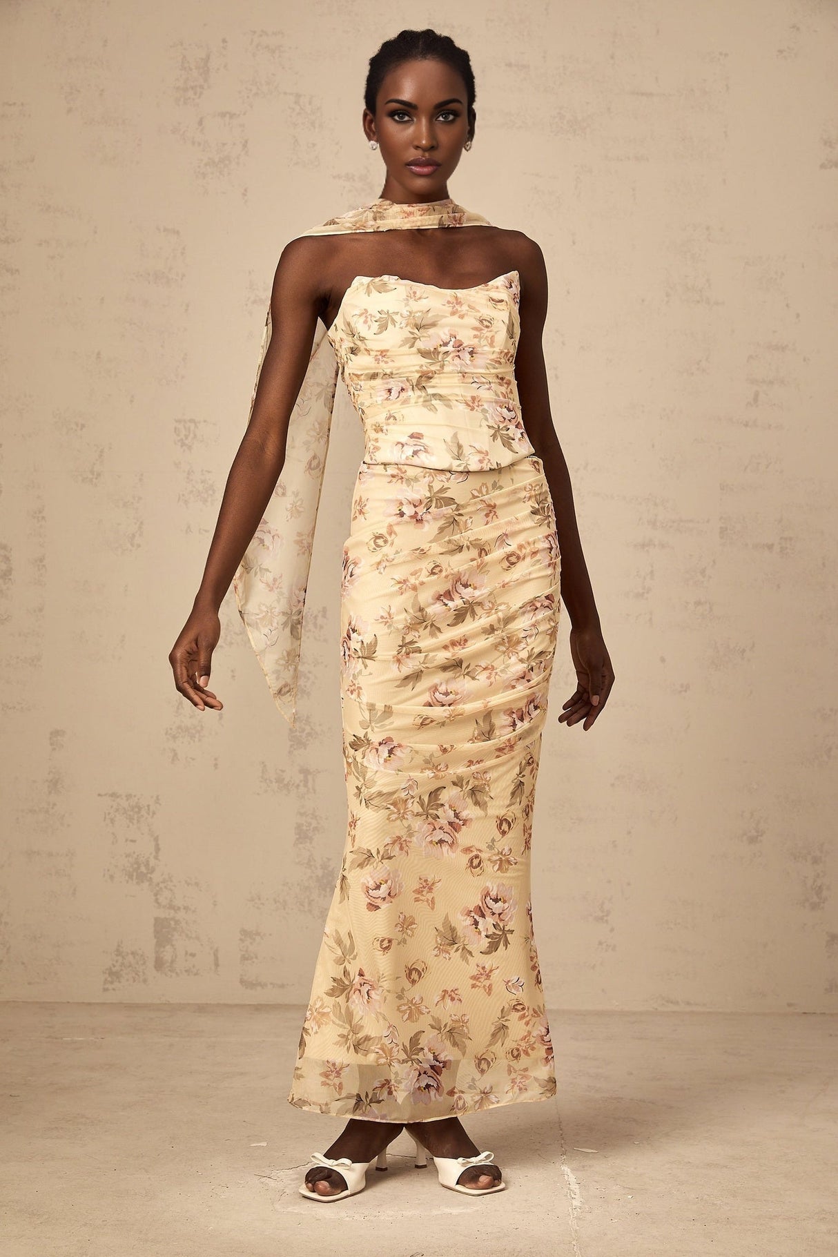 Virginia Skirt & Top Set Yellow Floral Print Fitted Ensemble