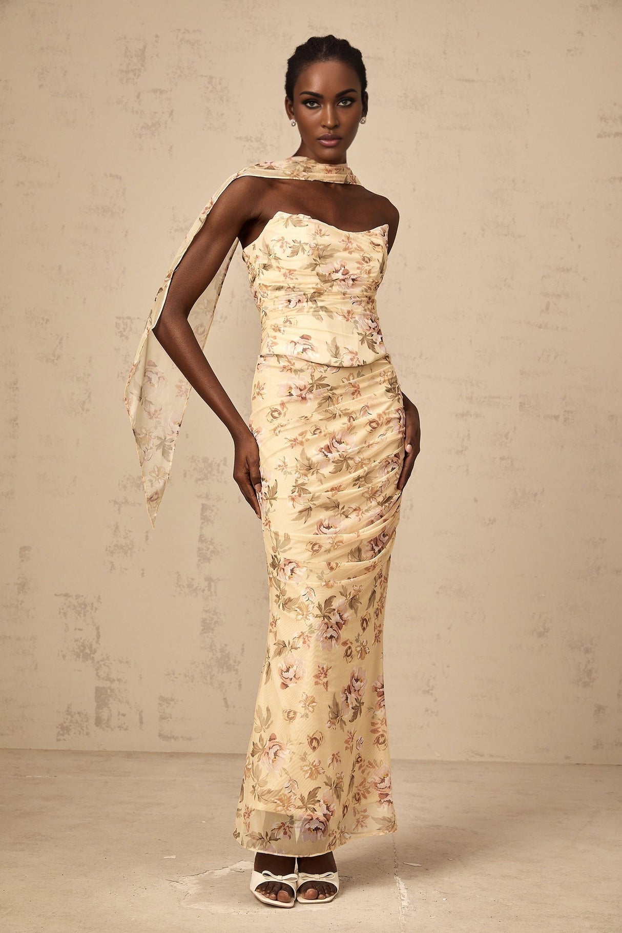 Virginia Skirt & Top Set Yellow Floral Print Fitted Ensemble