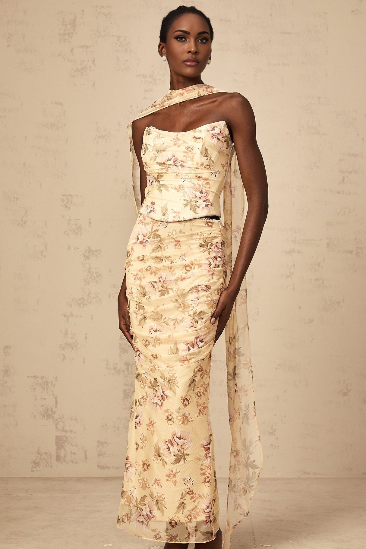 Virginia Skirt & Top Set Yellow Floral Print Fitted Ensemble