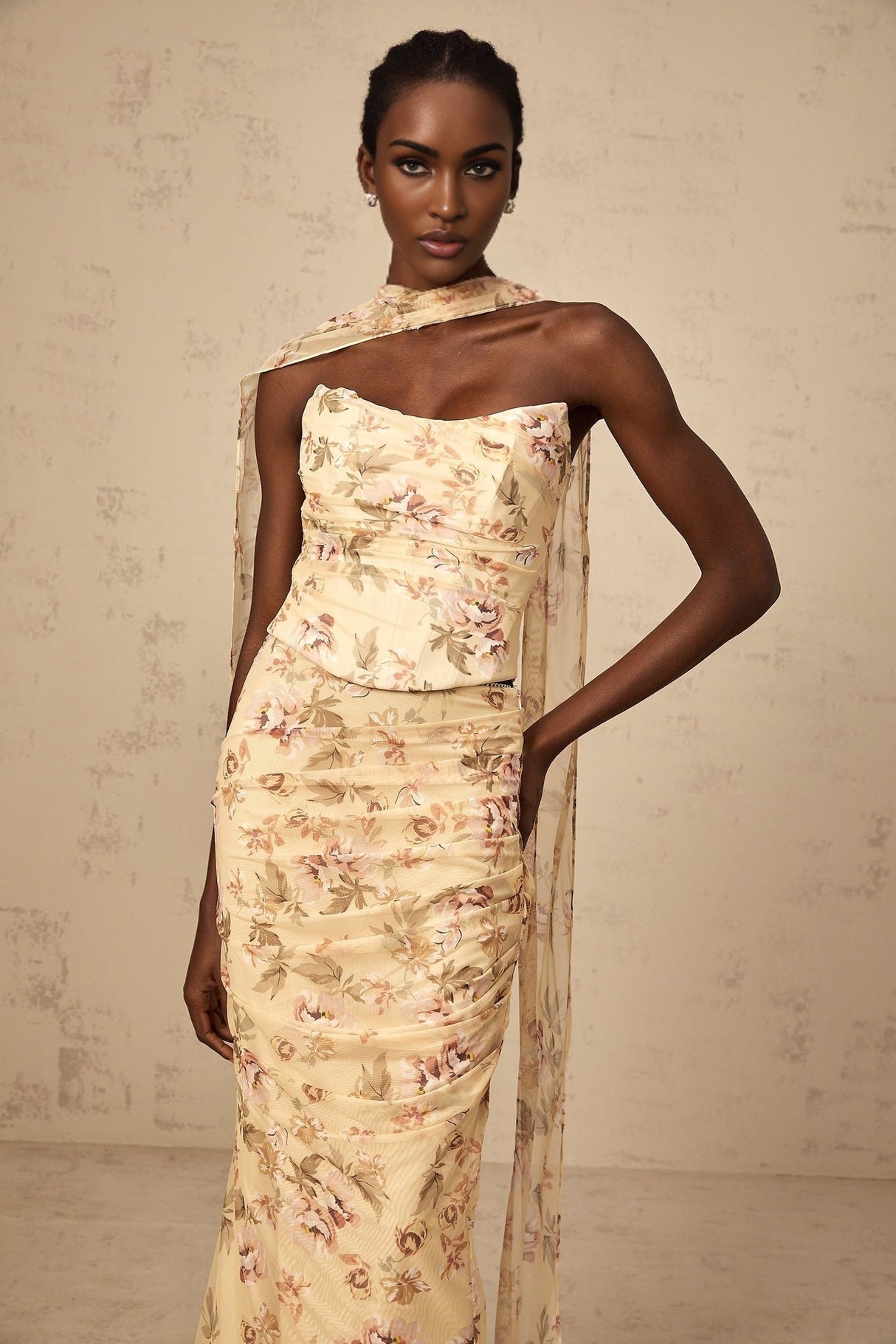 Virginia Skirt & Top Set Yellow Floral Print Fitted Ensemble