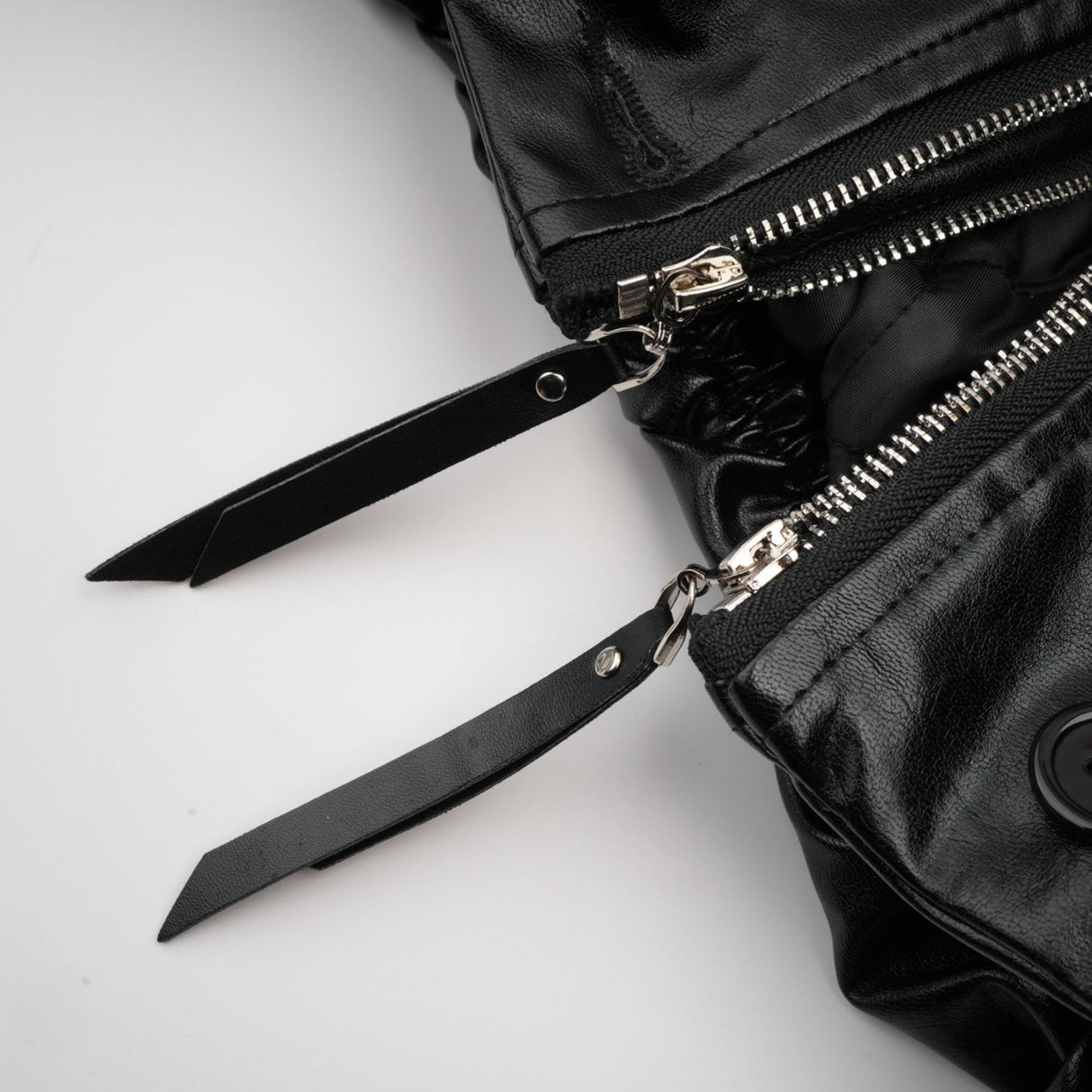 Virginie Black Cropped Faux Leather Jacket With Puff Hem