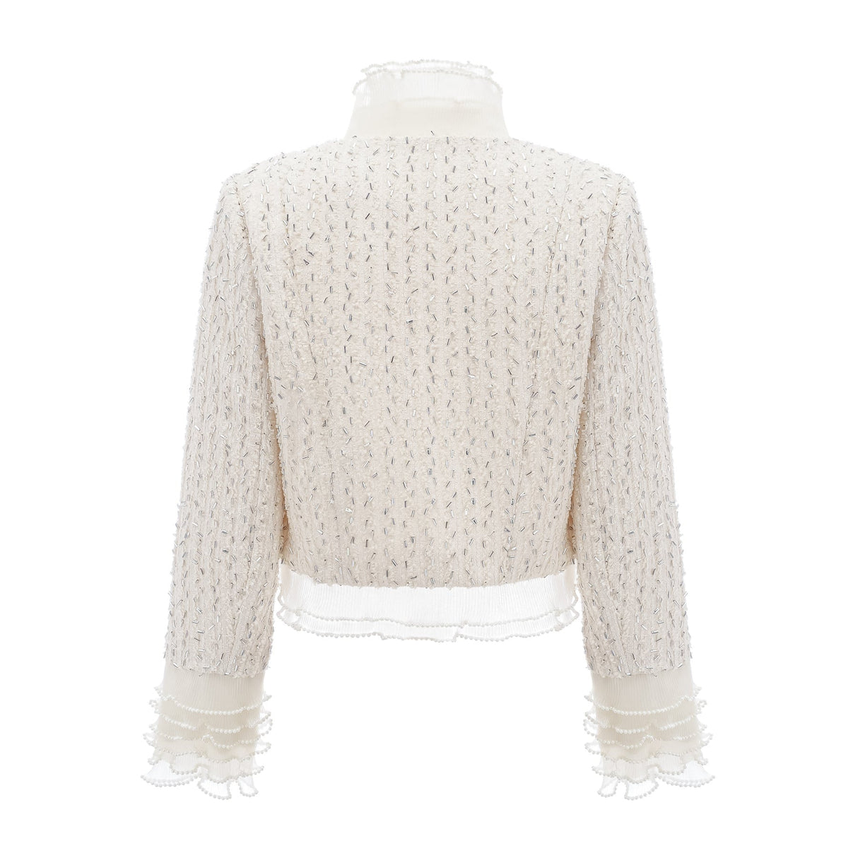 Vittoria Jacket Vittoria Beaded Ruffle Cropped White Jacket