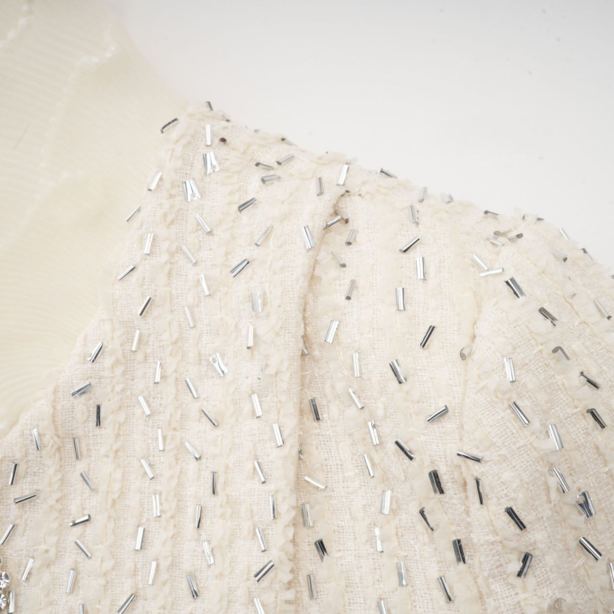 Vittoria Jacket Vittoria Beaded Ruffle Cropped White Jacket