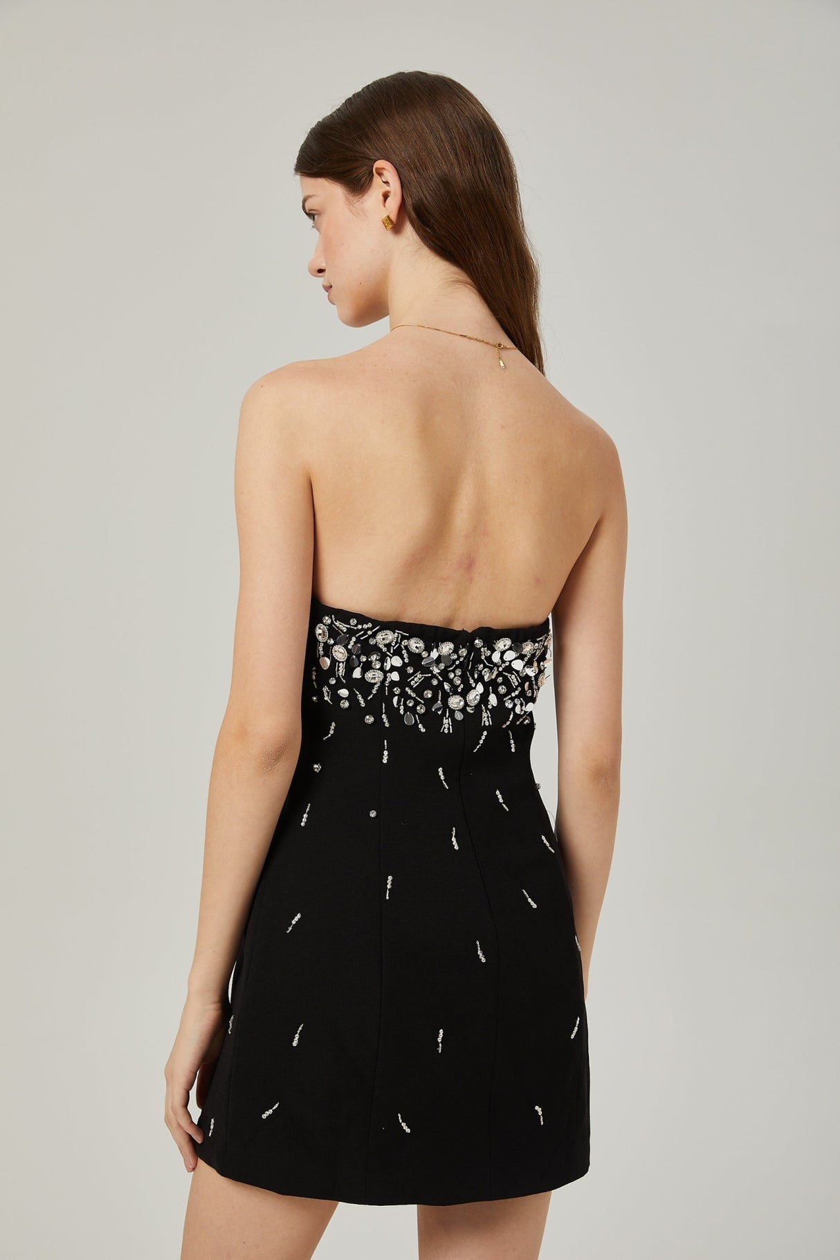 Vittoria Mini Dress Crystal Embellished Black Strapless & Flared