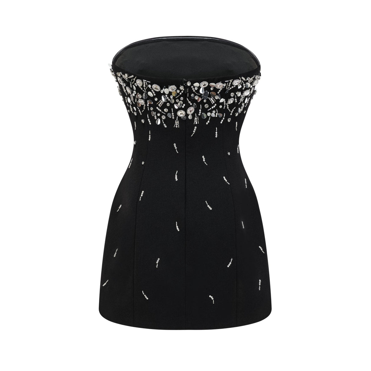 Vittoria Mini Dress Crystal Embellished Black Strapless & Flared