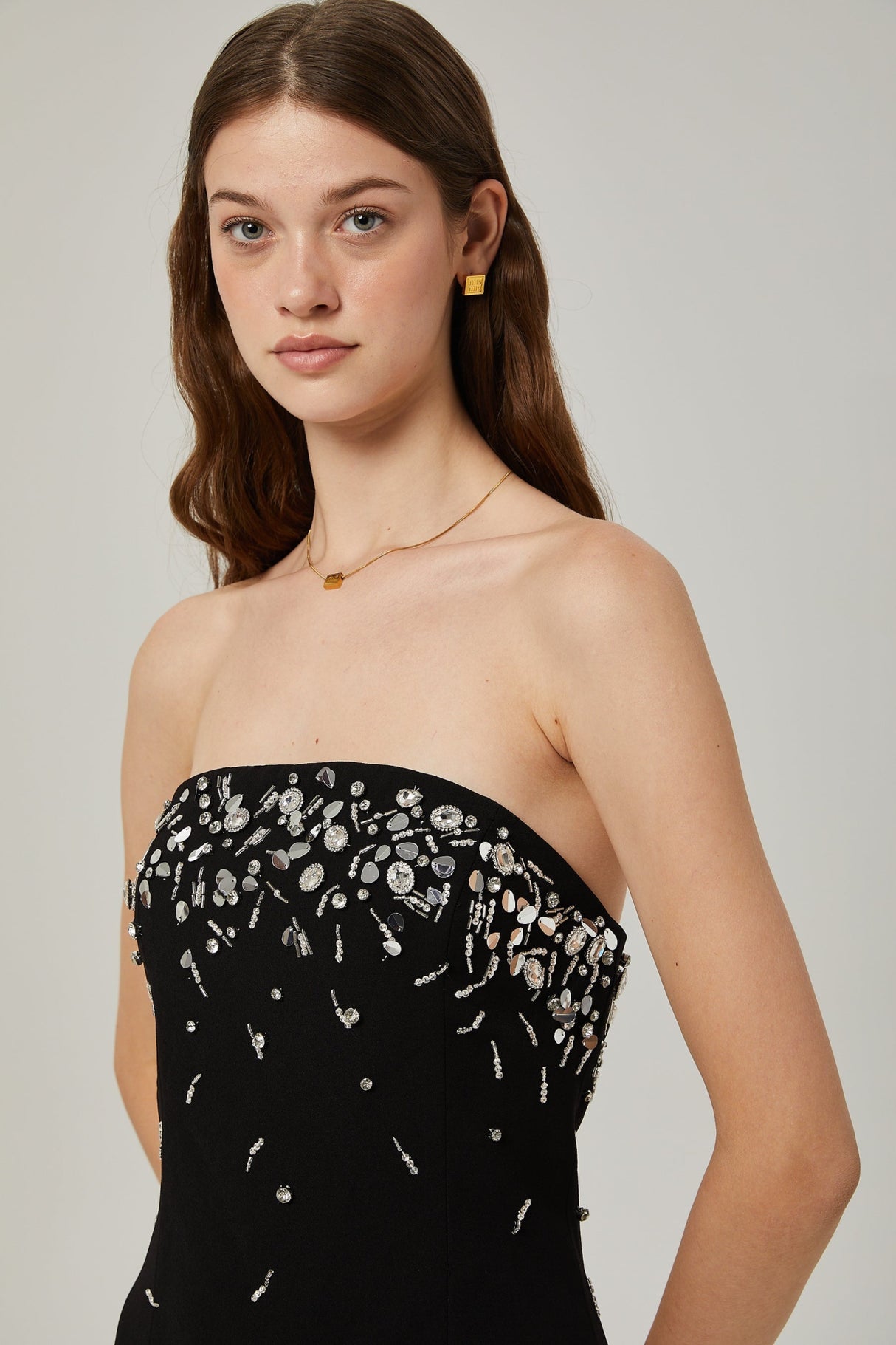 Vittoria Mini Dress Crystal Embellished Black Strapless & Flared