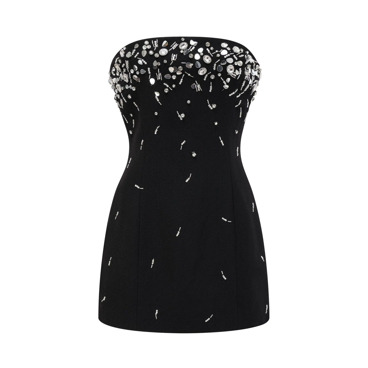 Vittoria Mini Dress Crystal Embellished Black Strapless & Flared
