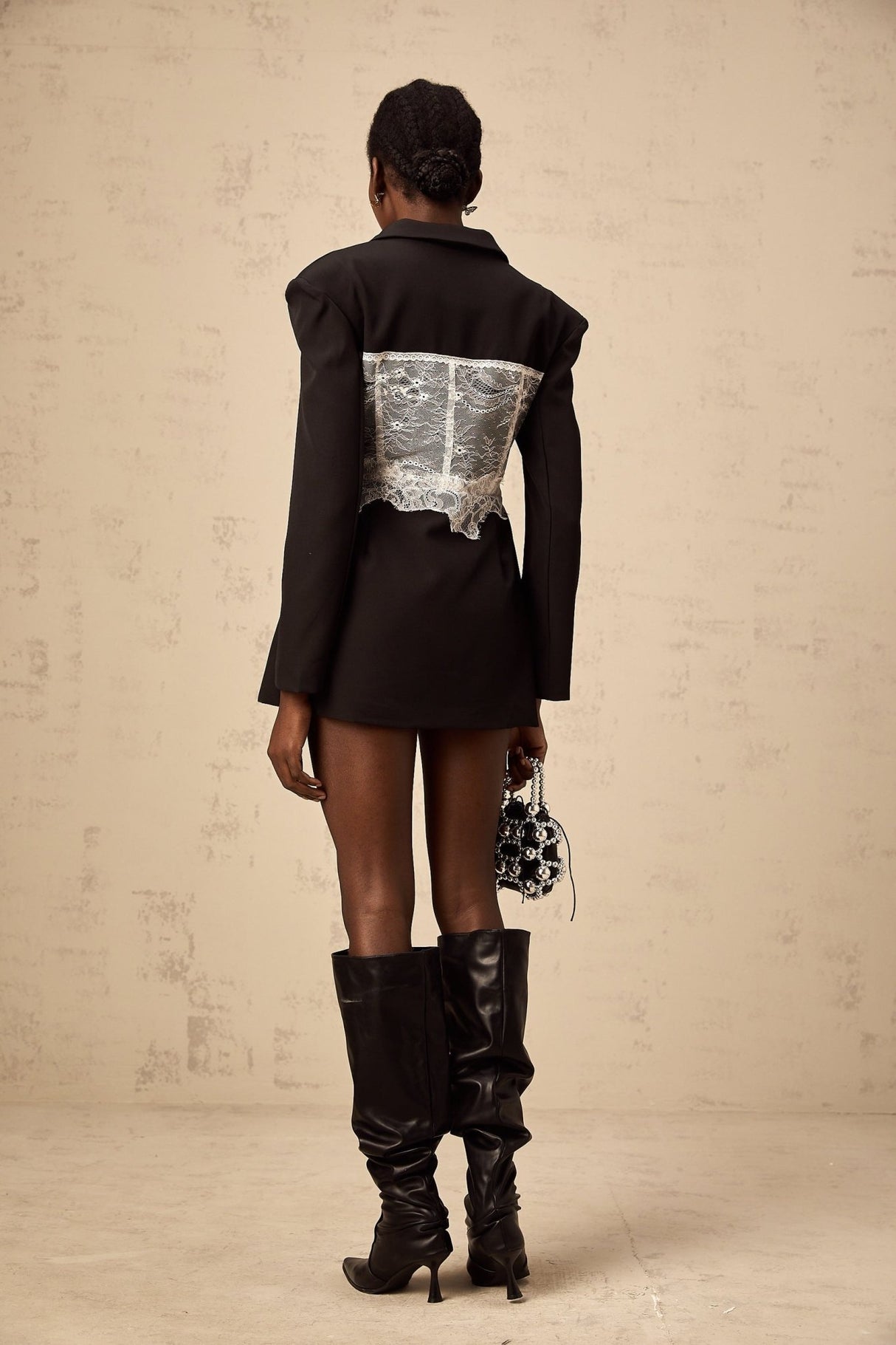 Vivian Blazer Black & White Lace Panel Tailored Fit