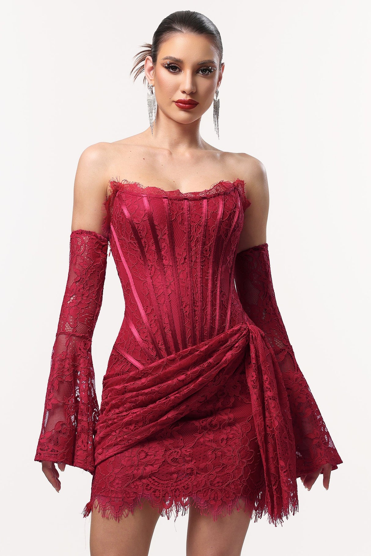 Vivian Red Lace Corset Mini Dress