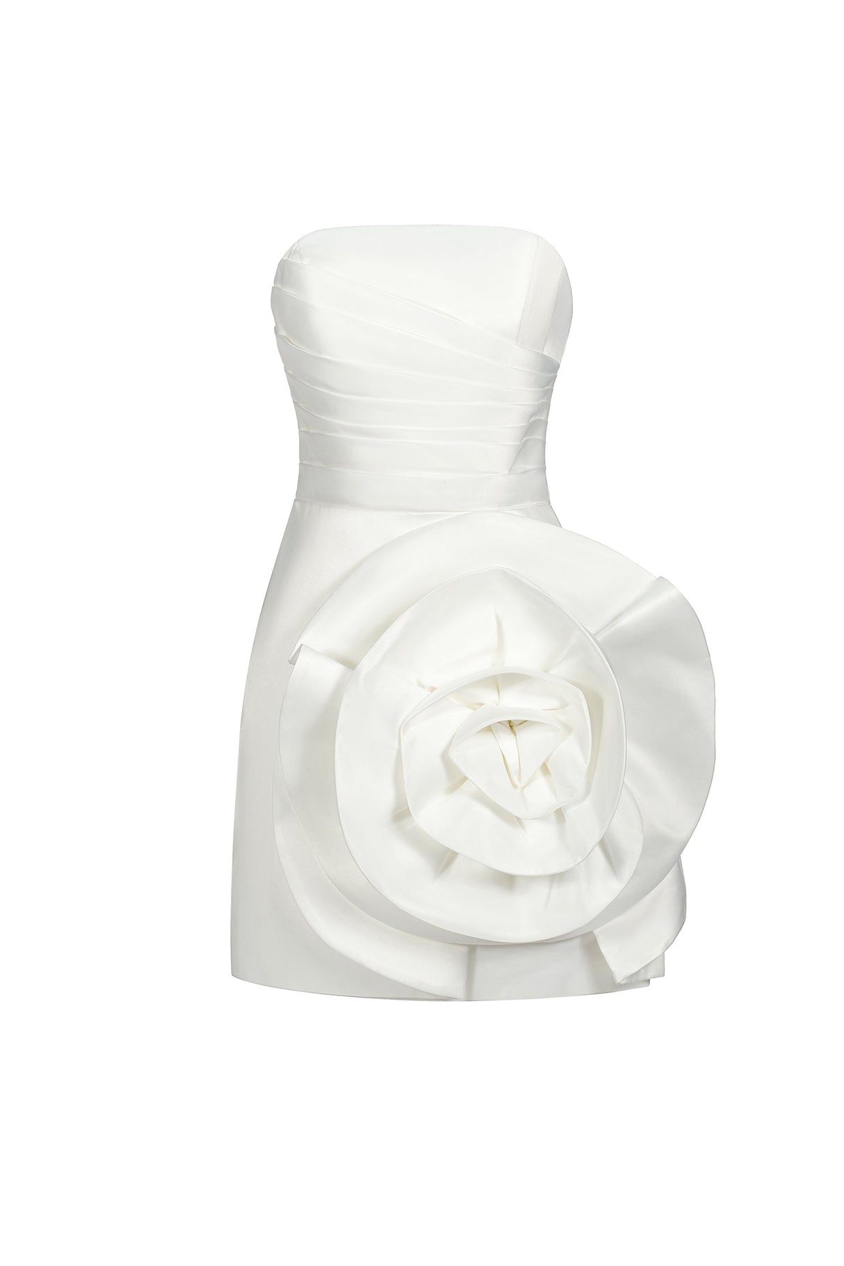 White Kiwisy Flower Pleated Mini Dress with Oversized Flower Detailing