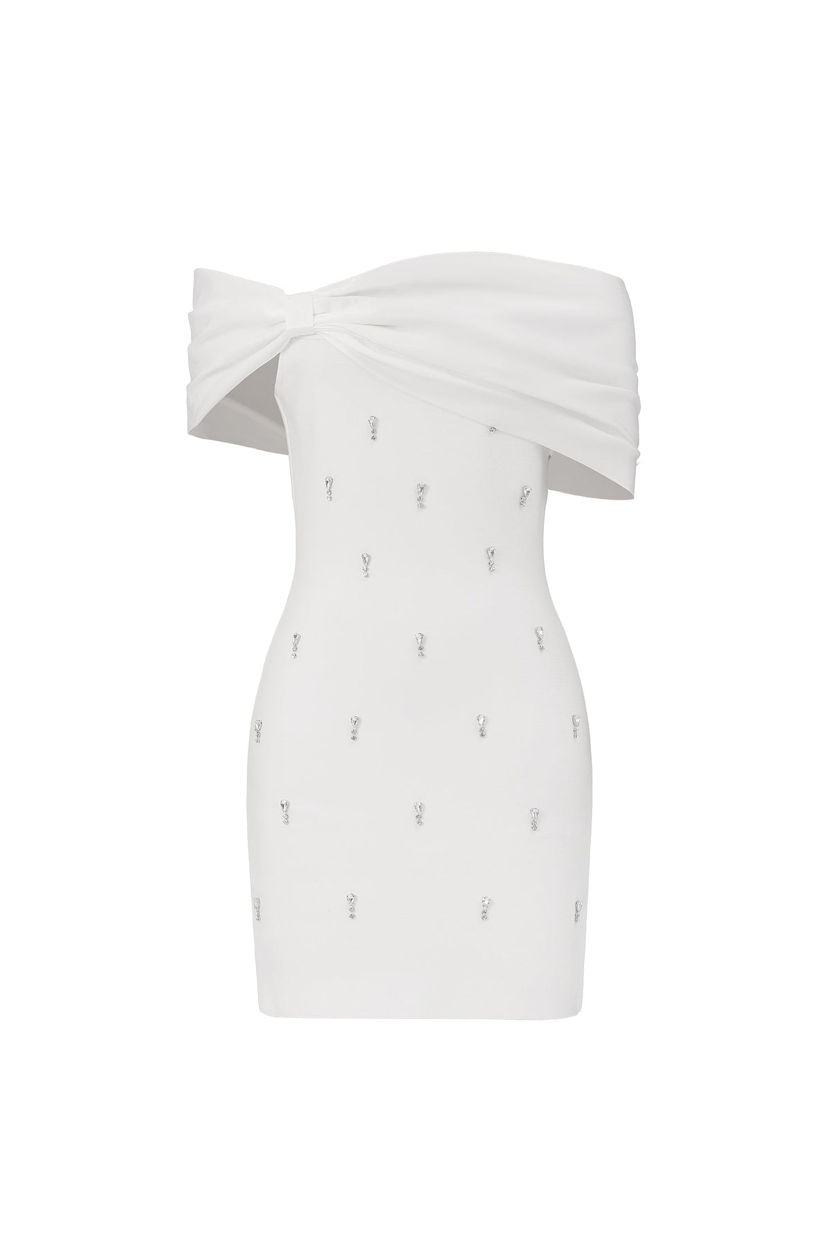 White Verney Off The Shoulder Bow Diamond Bandage Mini Dress