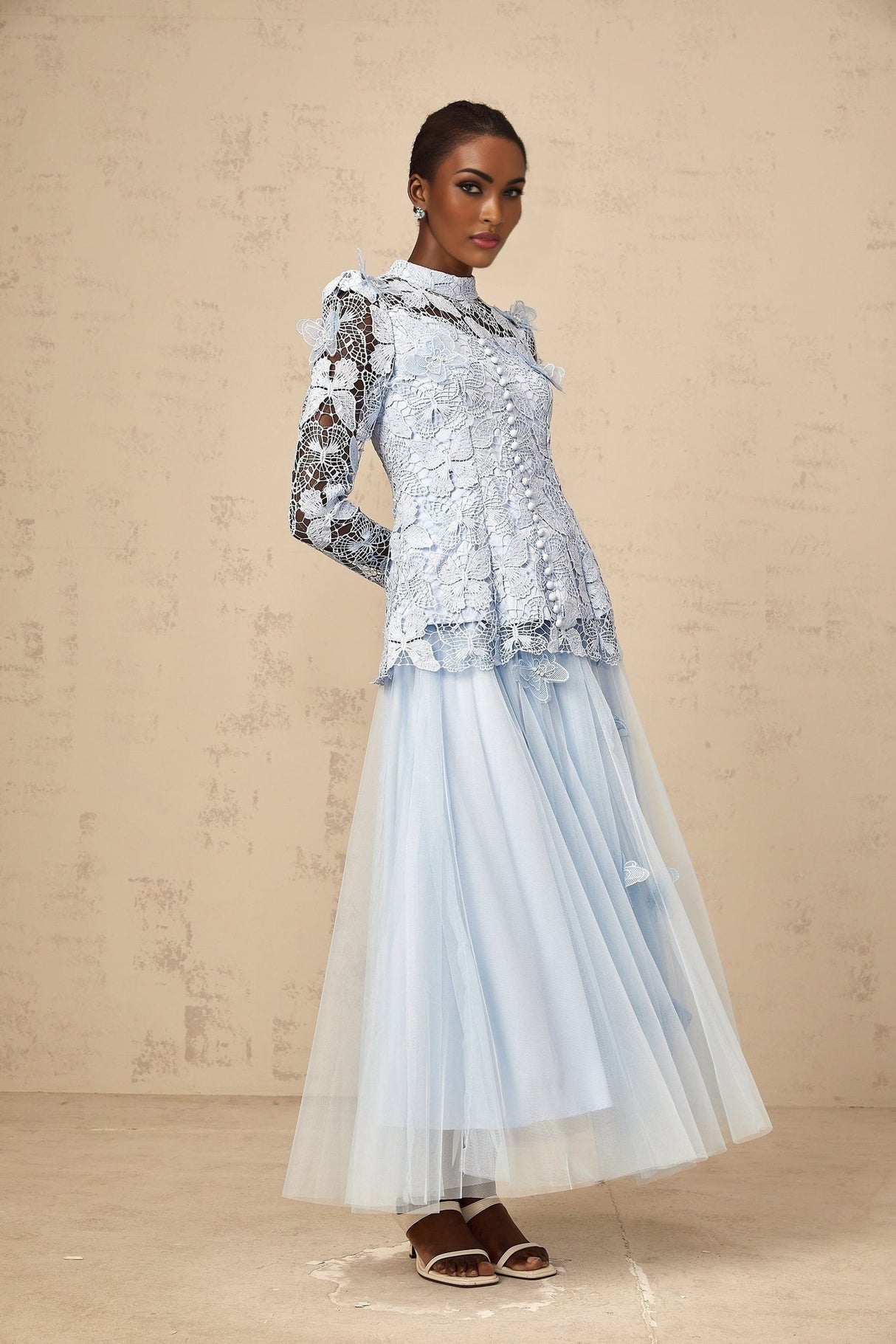Willa Skirt & Top Set Blue Sequined Lace Butterfly Embellished