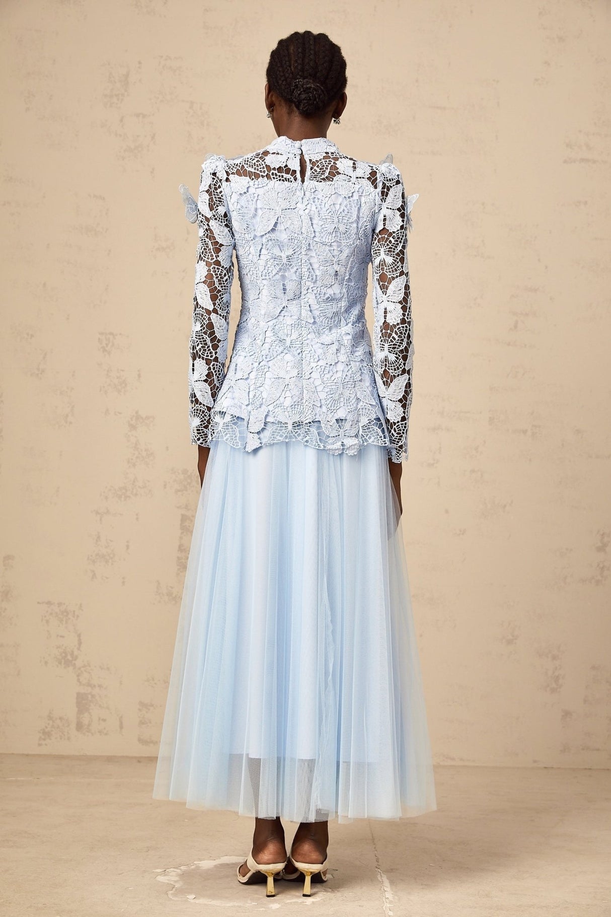Willa Skirt & Top Set Blue Sequined Lace Butterfly Embellished