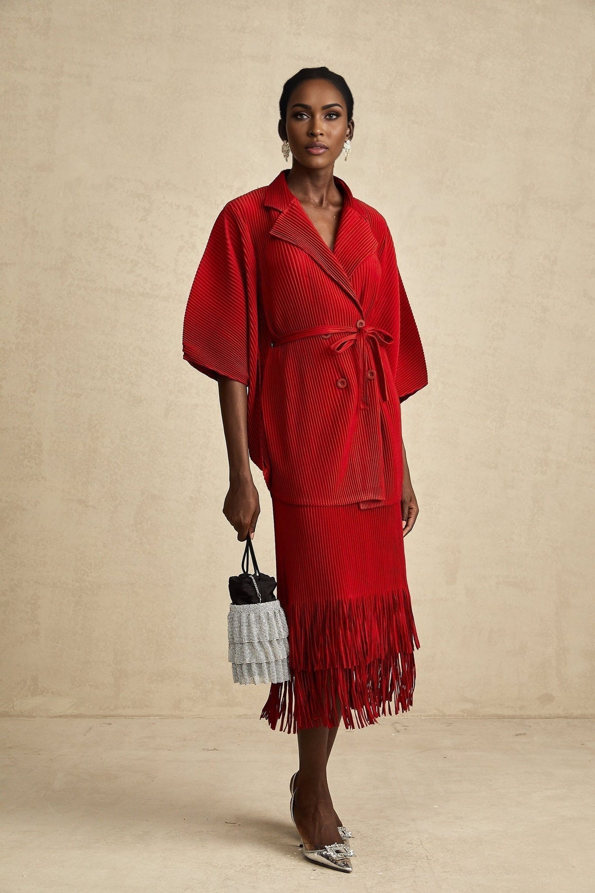 Willow Jacket & Skirt Red Pleated Matching Set