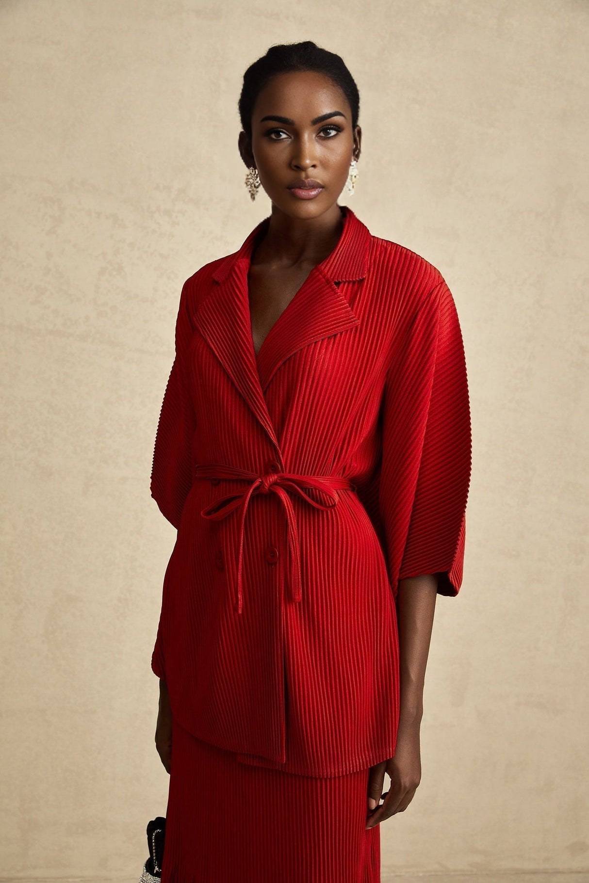 Willow Jacket & Skirt Red Pleated Matching Set