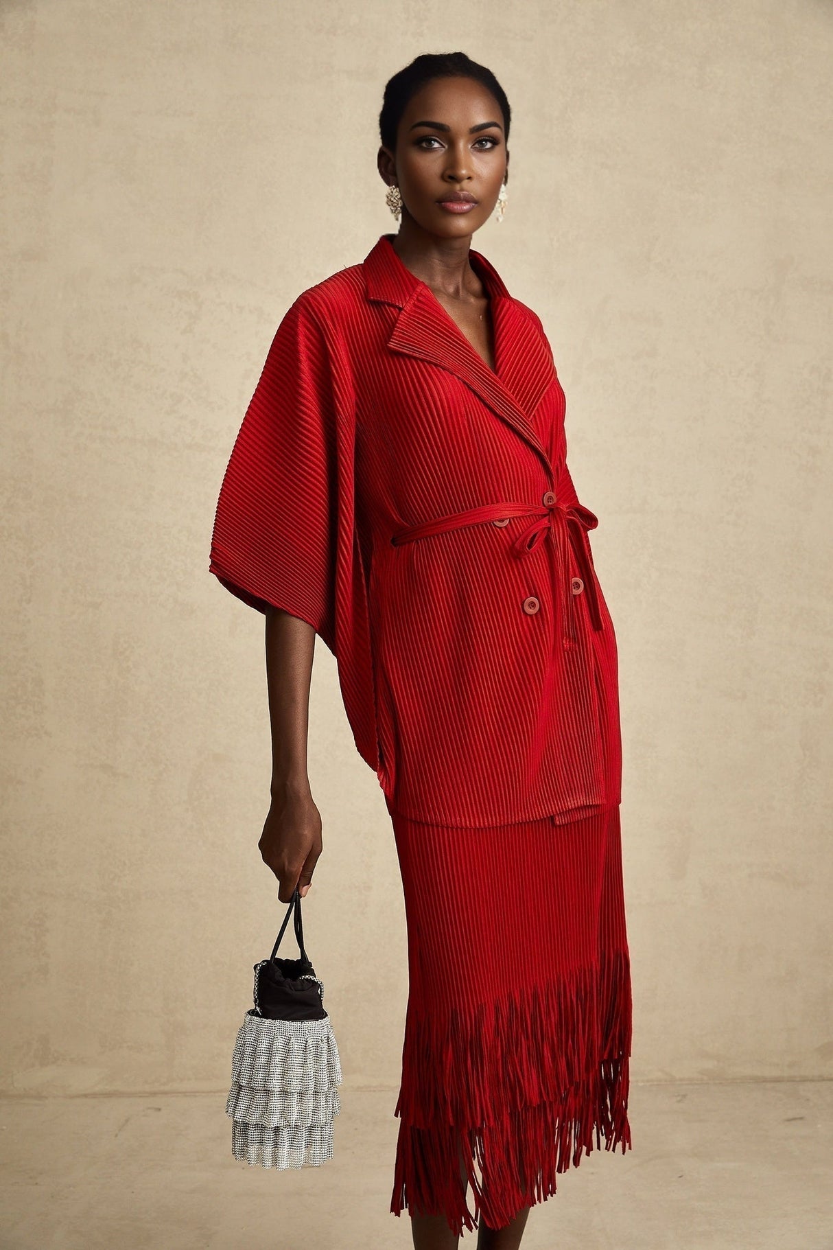 Willow Jacket & Skirt Red Pleated Matching Set