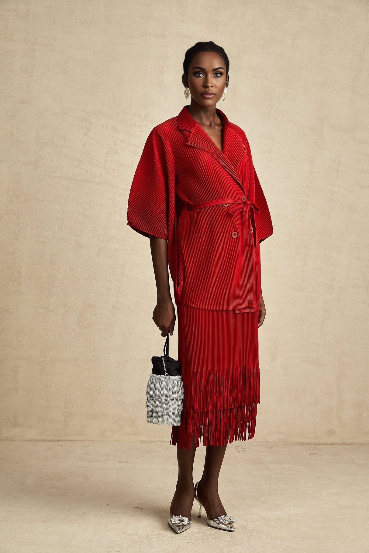 Willow Jacket & Skirt Red Pleated Matching Set