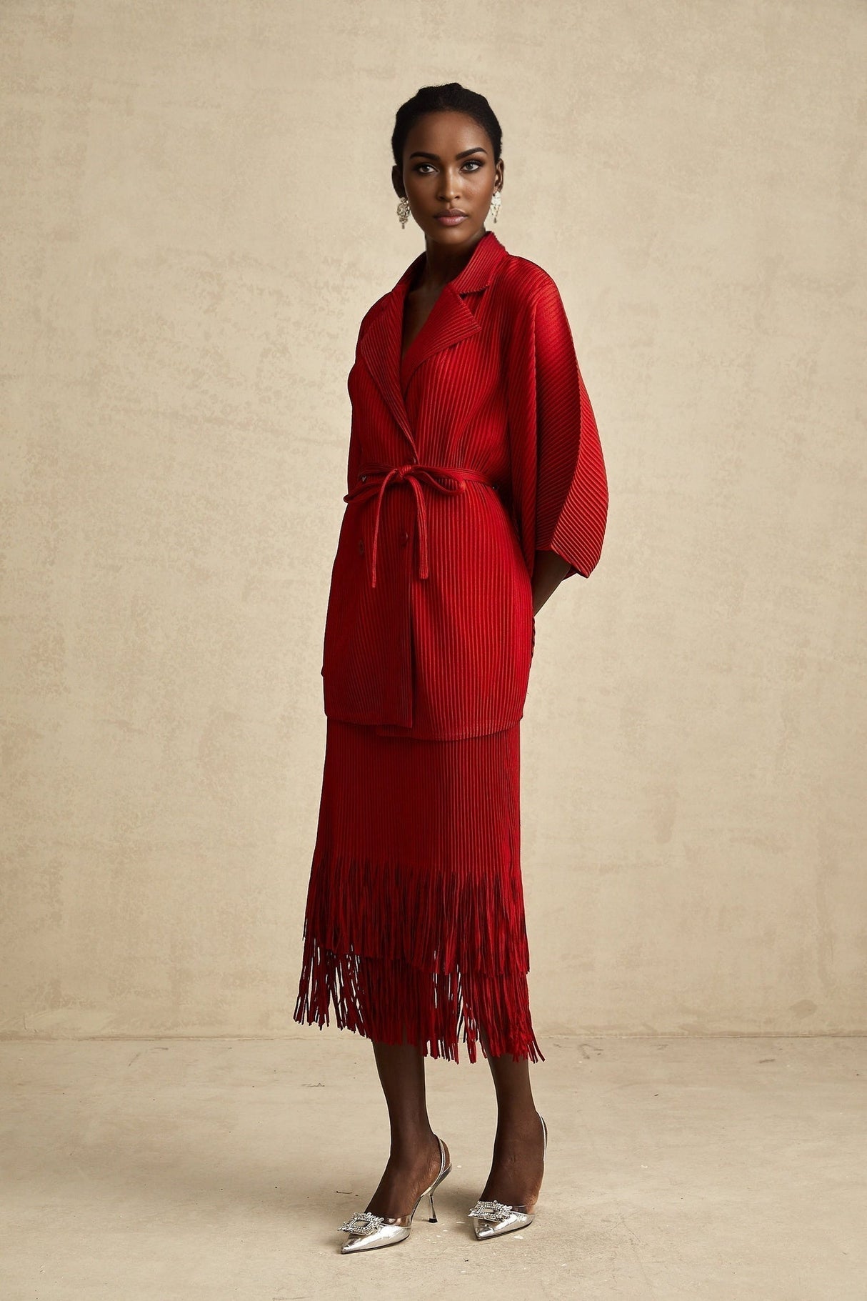 Willow Jacket & Skirt Red Pleated Matching Set