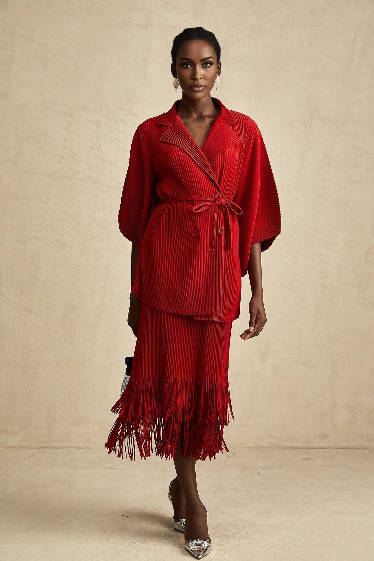 Willow Jacket & Skirt Red Pleated Matching Set