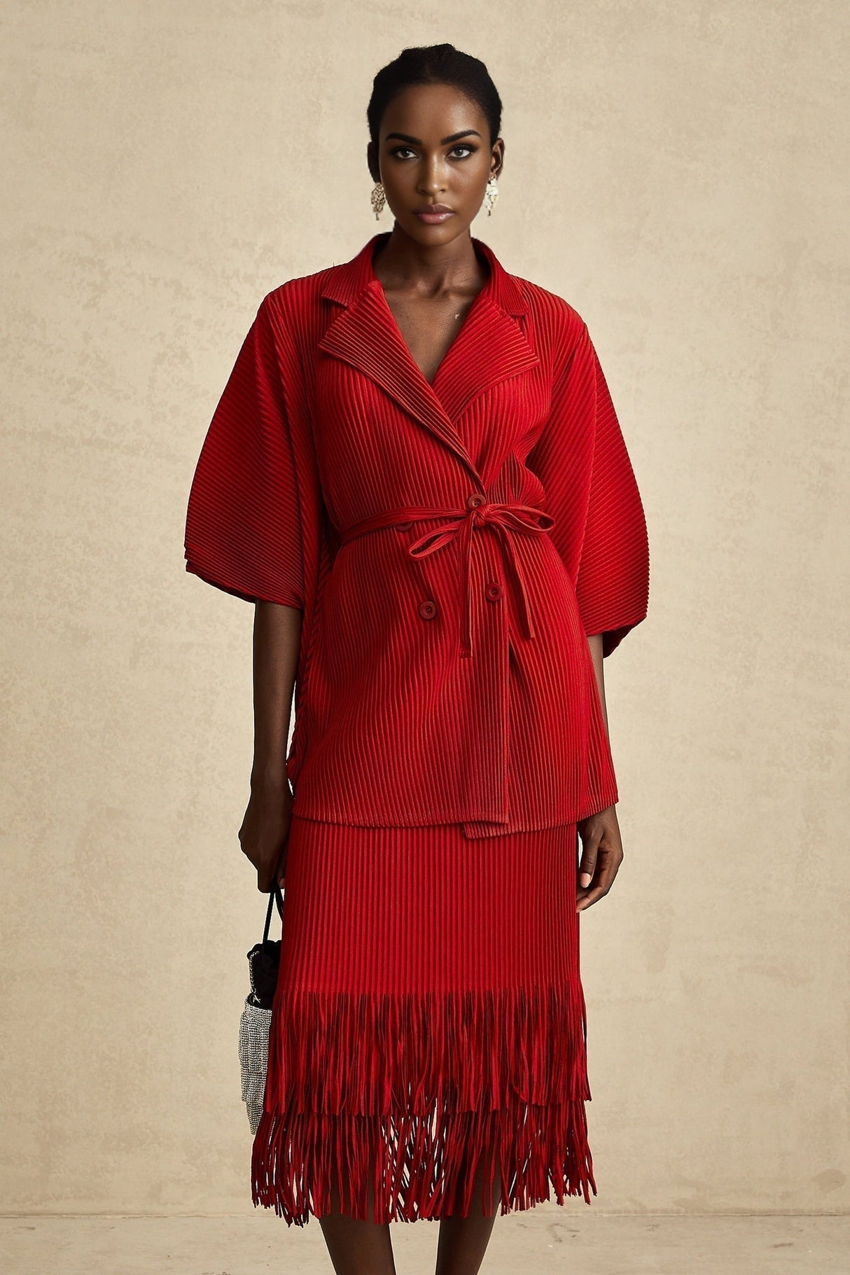Willow Jacket & Skirt Red Pleated Matching Set