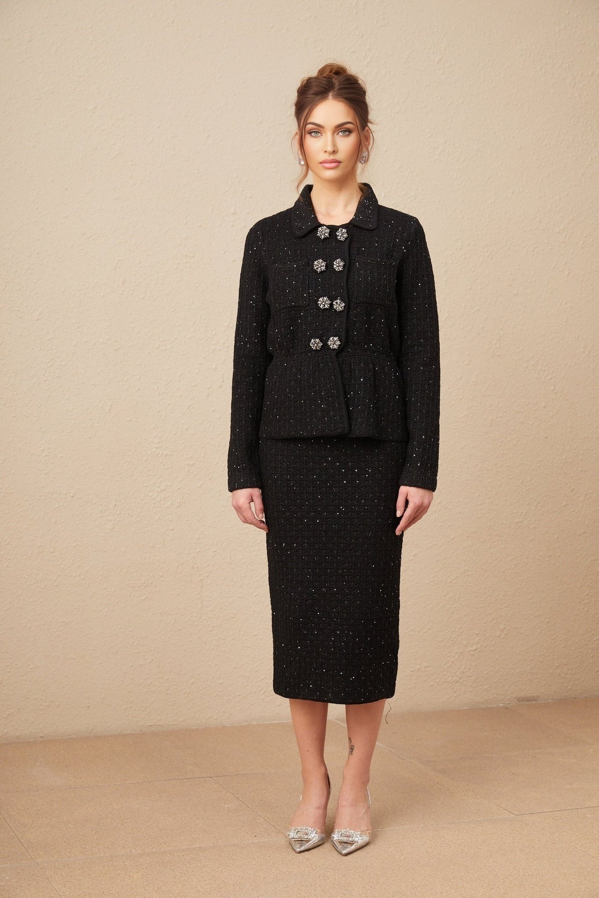 Willow Jacket & Skirt Sequined Waffle Knit Set