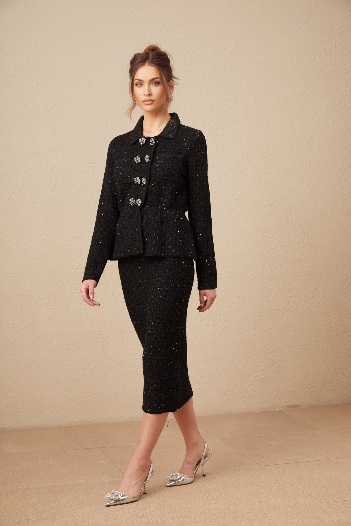 Willow Jacket & Skirt Sequined Waffle Knit Set