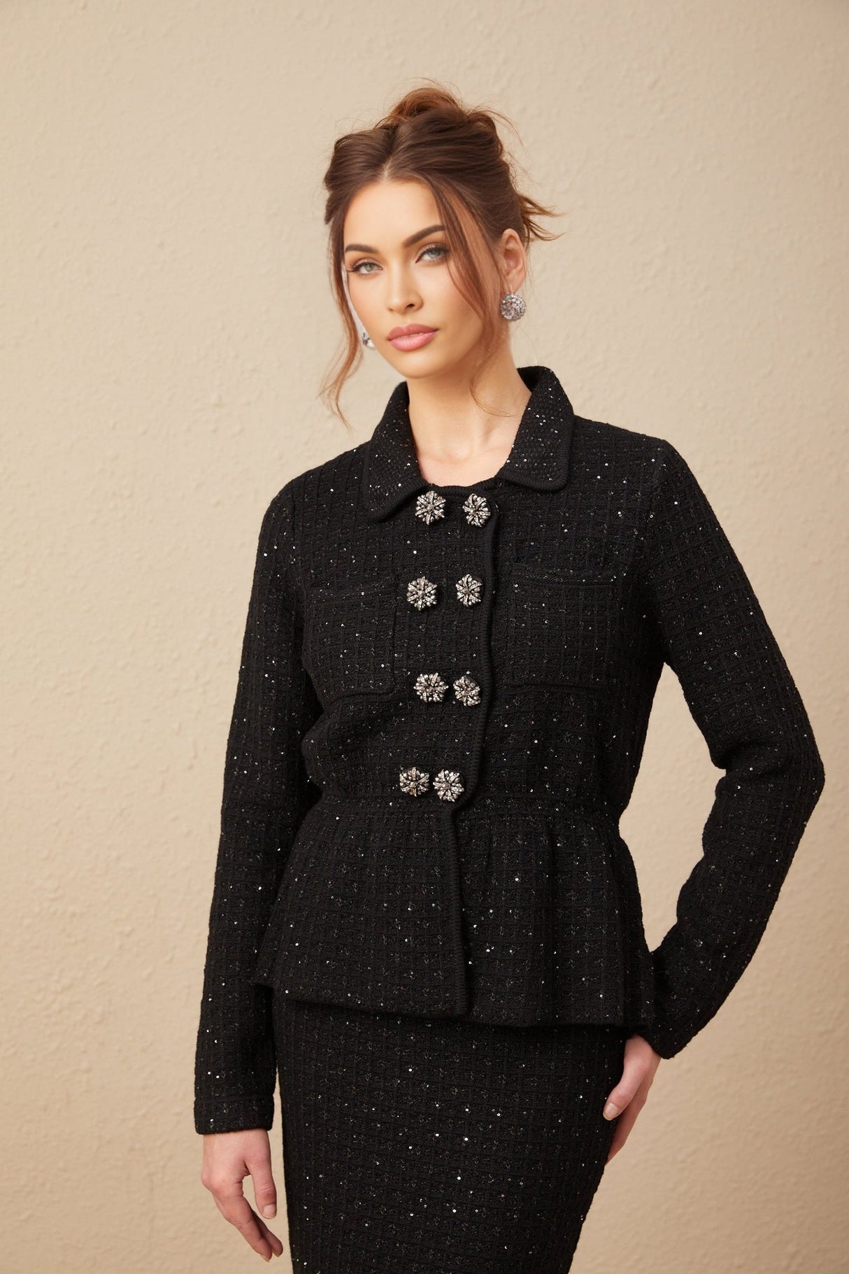 Willow Jacket & Skirt Sequined Waffle Knit Set