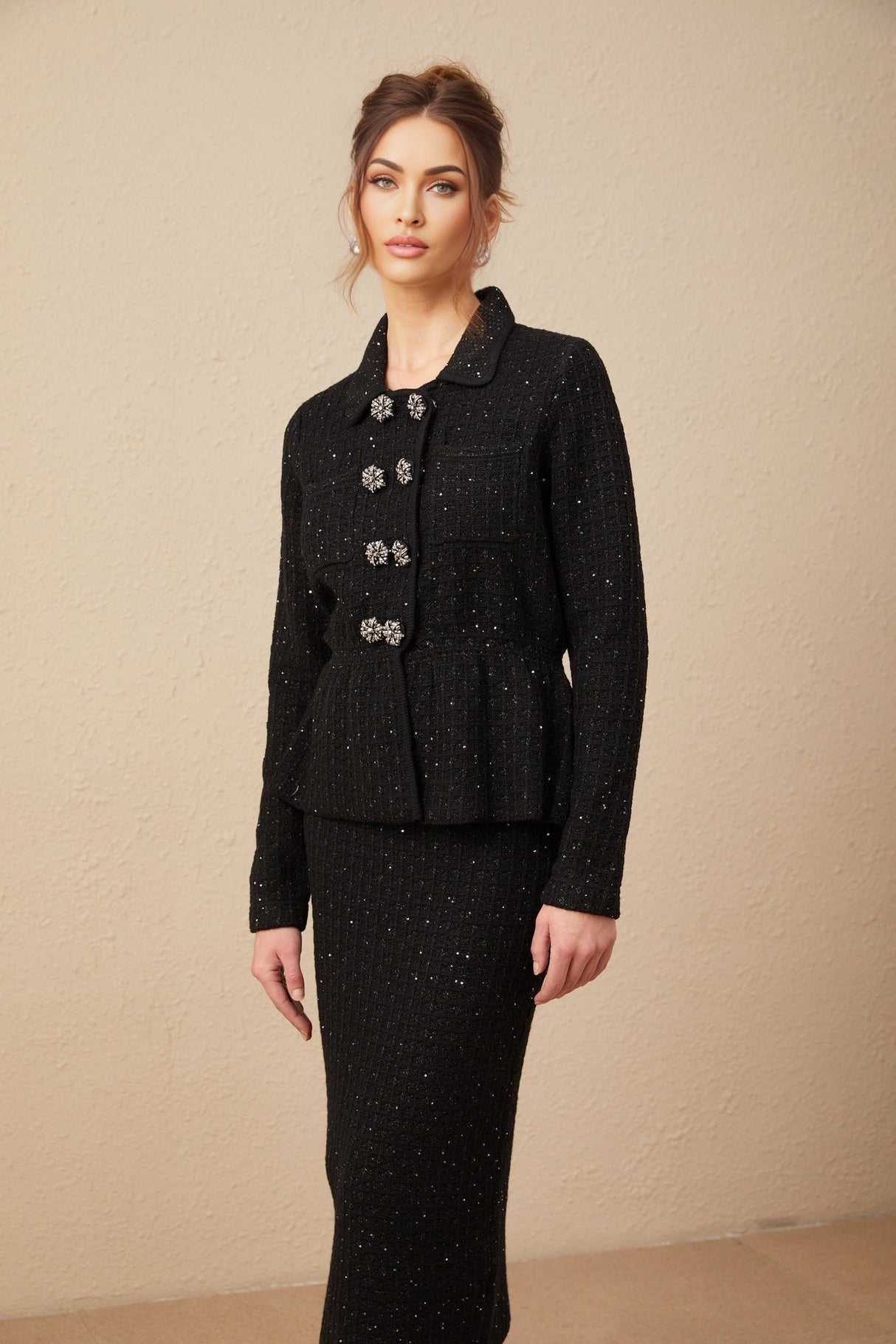 Willow Jacket & Skirt Sequined Waffle Knit Set